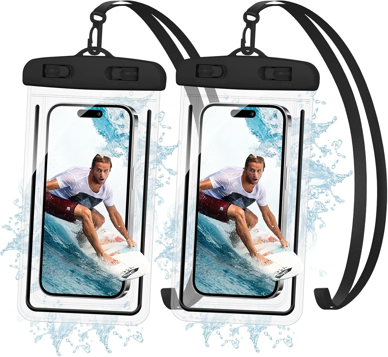 Diuli Waterproof Phone Pouch Case, 2 Pack IPX8 Waterproof Phone Case Bag for Swimming Adjustable Lanyard Underwater Dry Bag for Water Sports Beach Surfing（Black）