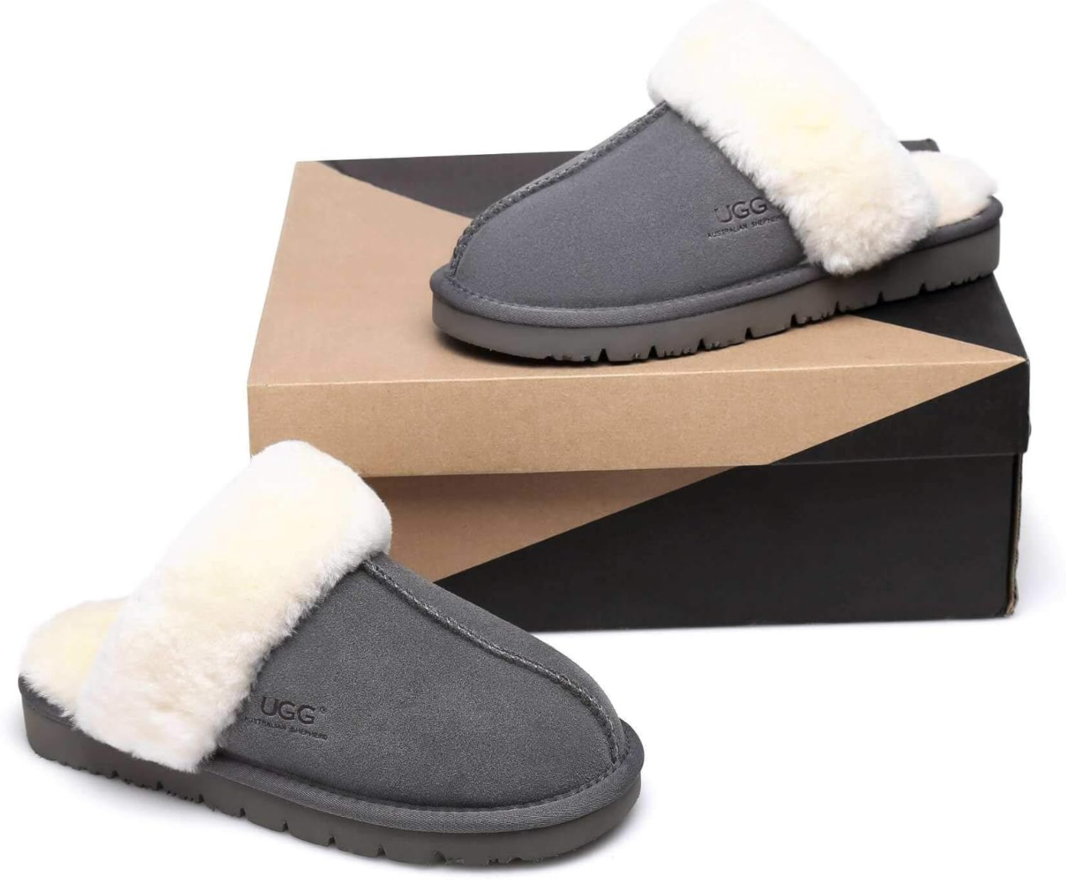 UGG Slippers Women Australian Premium Soft Sheepskin Wool Winter Slippers Thick Sole Muffin