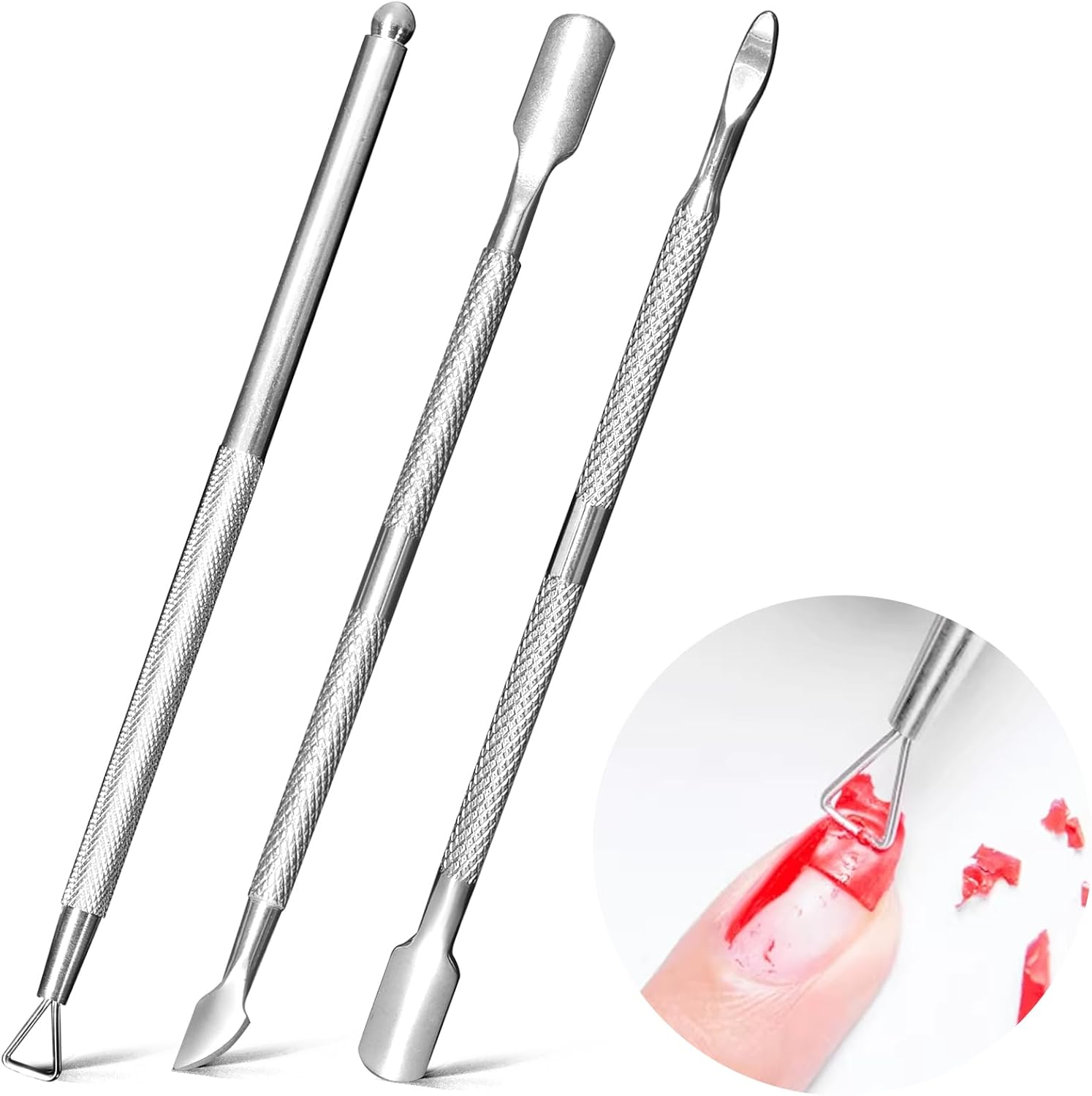 Nail Cuticle Pusher - Stainless Triangle Gel Nail Polish Remover Cuticle Peeler Scraper Remover Tool for Fingernails and Toenails