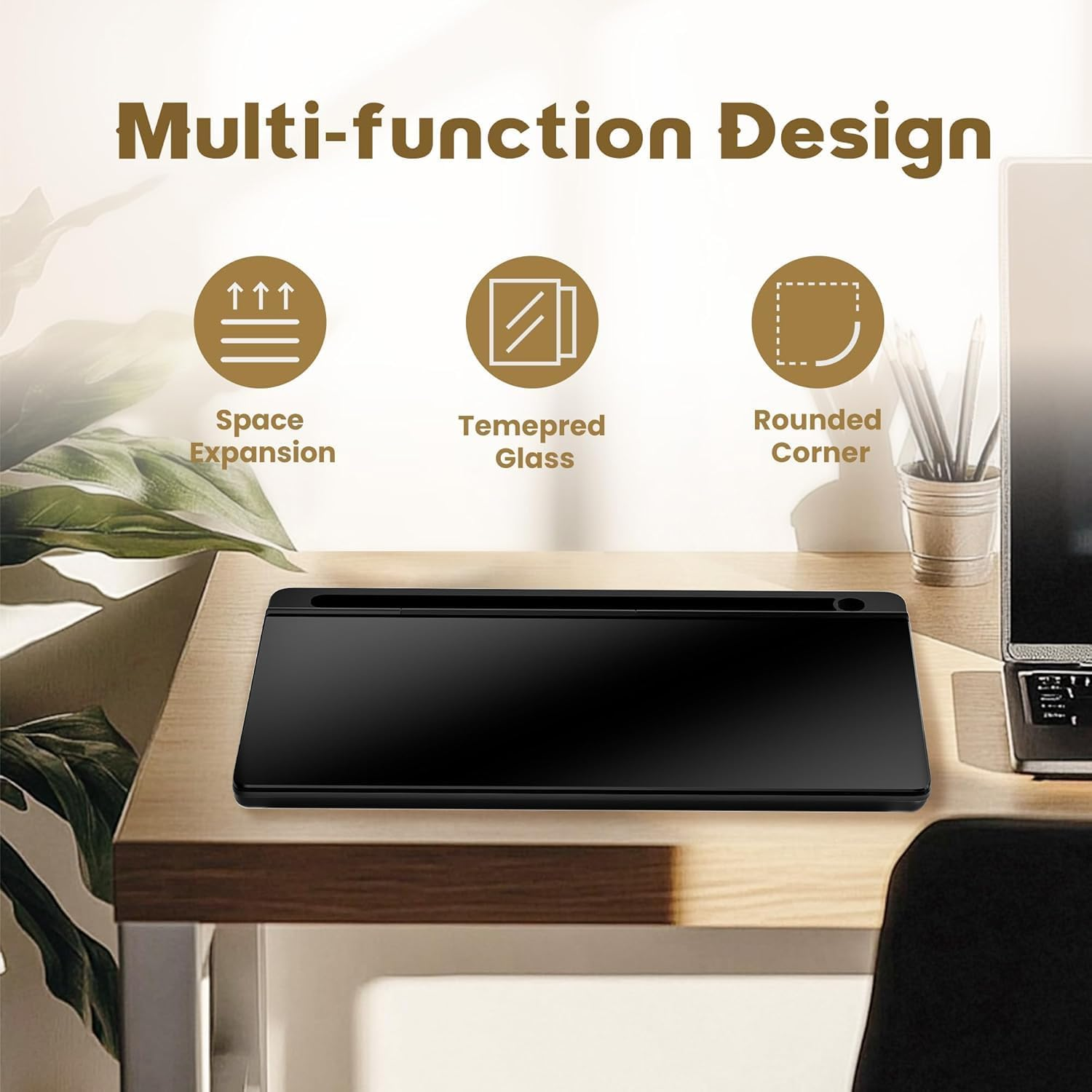 Mumoo Bear Desktop Whiteboard, Dry Erase Board Computer Keyboard Stand with Marker, Desk Organizers with Accessories for School, Home and Office Supplies (Black)