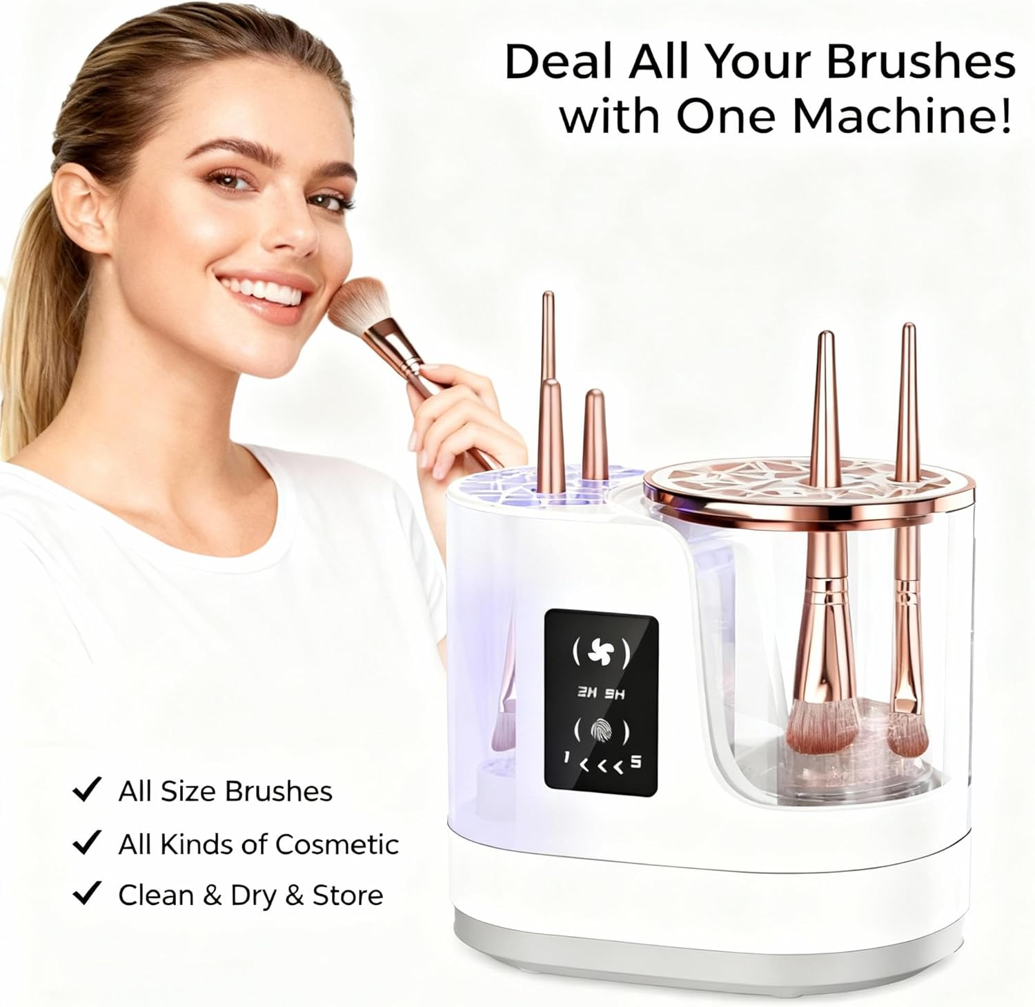 Zoltrax Makeup Brush Cleaner Machine,3 in 1 Automatic Brushes with Makeup Brush Dryer and Holder,Portable USB Cosmetic Brushes Cleaner Tool for All Size Makeup Brushes,Contour, Eyeshadow,Blush Brush image number 4