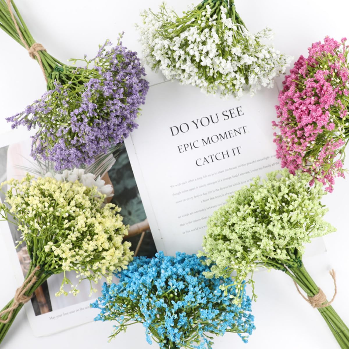 AIMALL 16 Pcs Artificial Gypsophila Bouquets, Silk Baby'S Breath Flowers for Wedding Decor in (12.6 Inches) - Blue image number 2