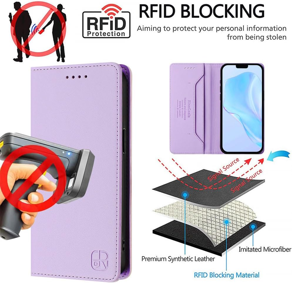 MOJIA Motorola Moto G24 / G04S / G04 / E14 Case, Drop and Scratch Resistant Premium PU Leather Folio Wallet Phone Case [Magnetic Closure]. Light Purple image number 6