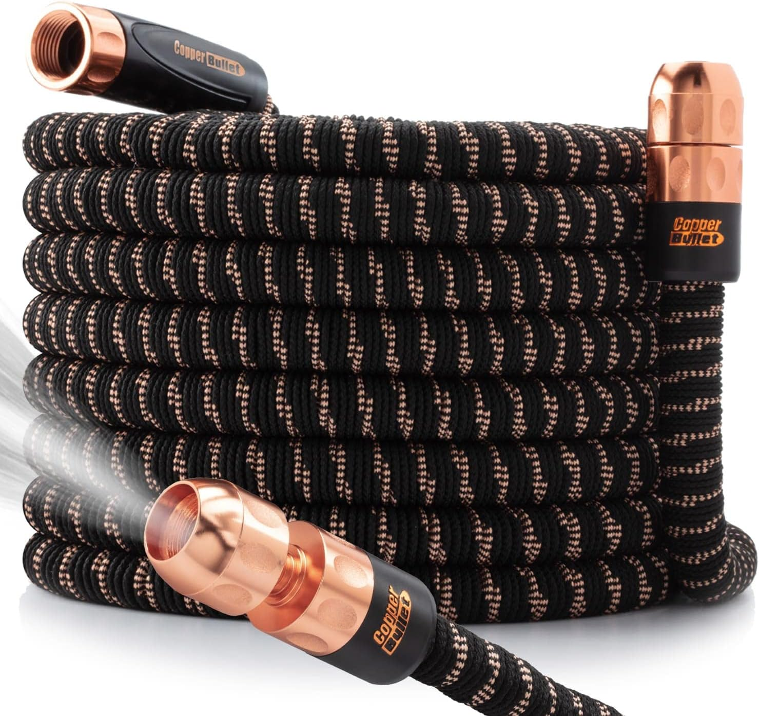 Pocket Hose Copper Bullet AS-SEEN-ON-TV Expands to 100 Ft Removable Turbo Shot Multi-Pattern Nozzle 3/4 in Solid Copper Anodized Aluminum Fittings Lead-Free Lightweight No-Kink Garden Hose image number 2
