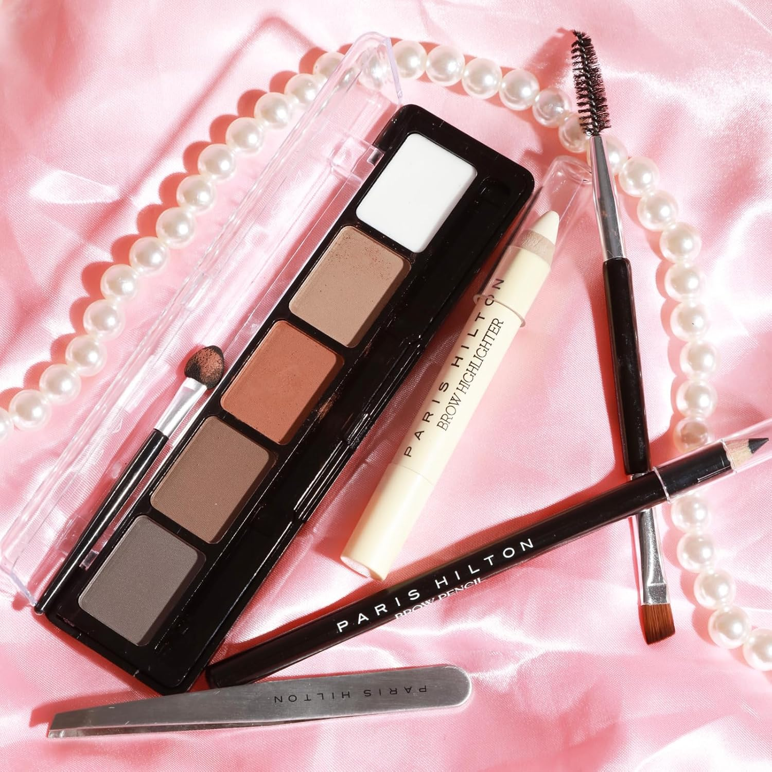 Paris Hilton Brow Collection Set - Make up Kit Includes Eyebrow Palette, Eyebrow Pencil and Highlighter, Spoolie and Tweezer - Long-Lasting - 5 Pcs image number 2