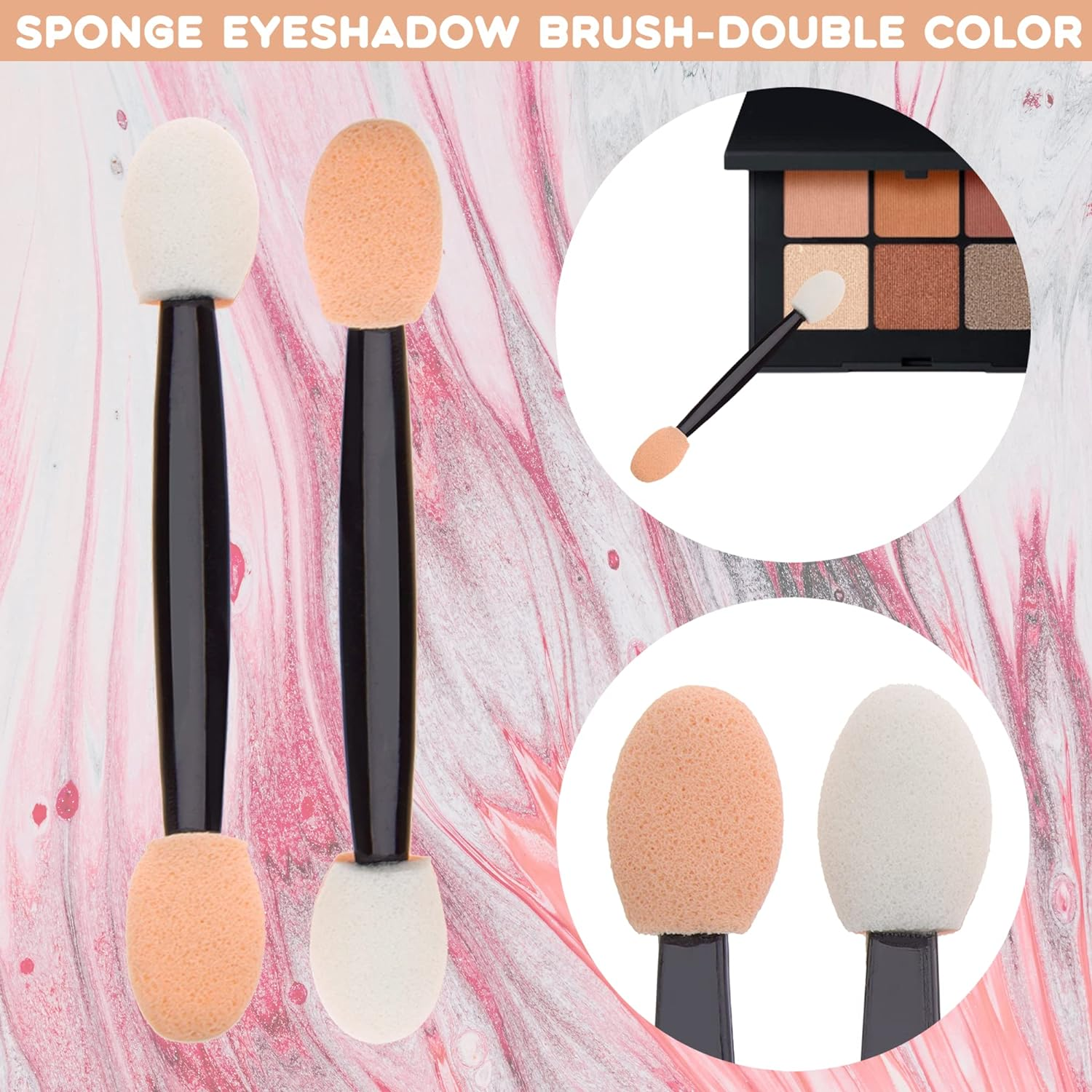 Ukerdo 50Pcs Applicators Makeup Eyeshadow Brush Disposable Portable Lady Girls Tools Double Ended Dual Head Short Sponge Latex Comestic-2.36 Inch image number 1