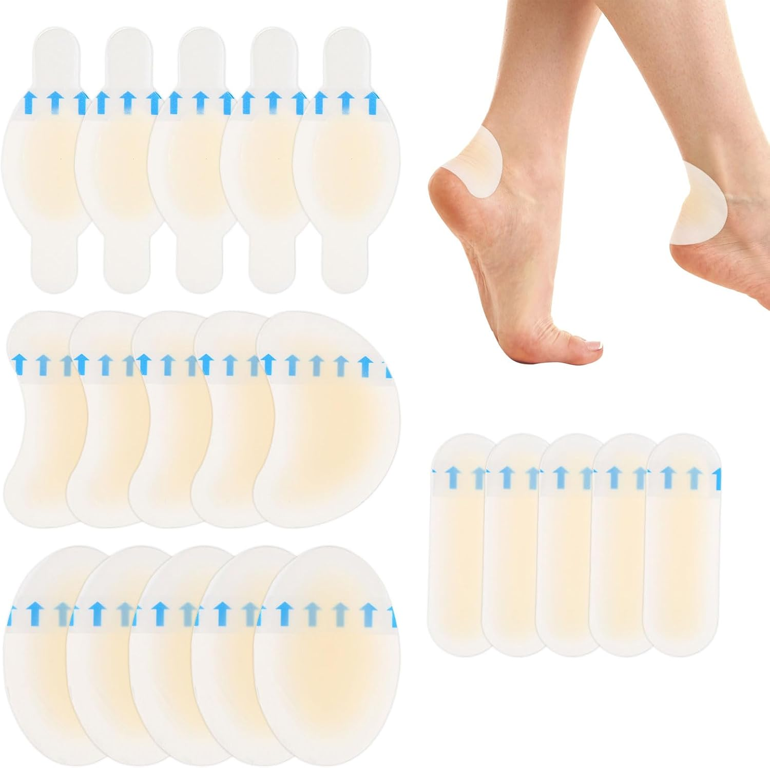 Bandaids, 20 Pcs Blister Band Aid, Hydrocolloid Bandages, Adhesive Bandages for Foot, Toe, and Heel Blister Prevention and Recovery (4 Styles), Prevention for Long Walks image number 5