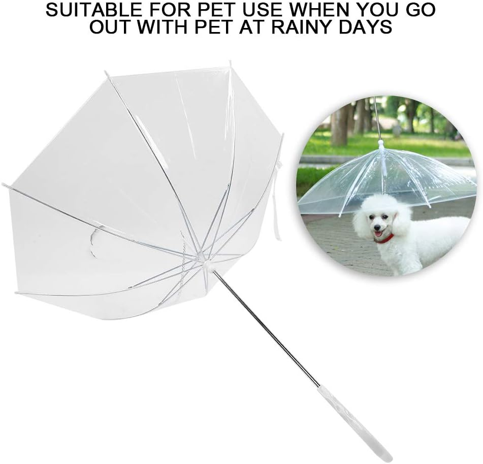Pet Umbrella, Snow Proof Rainproof Dog Cat Umbrella, Stainless Steel Ribs, for Walking Out with Pet Rainy Days as a Pulling Rope Cat/Dog/Small Pets(Transparent) image number 4