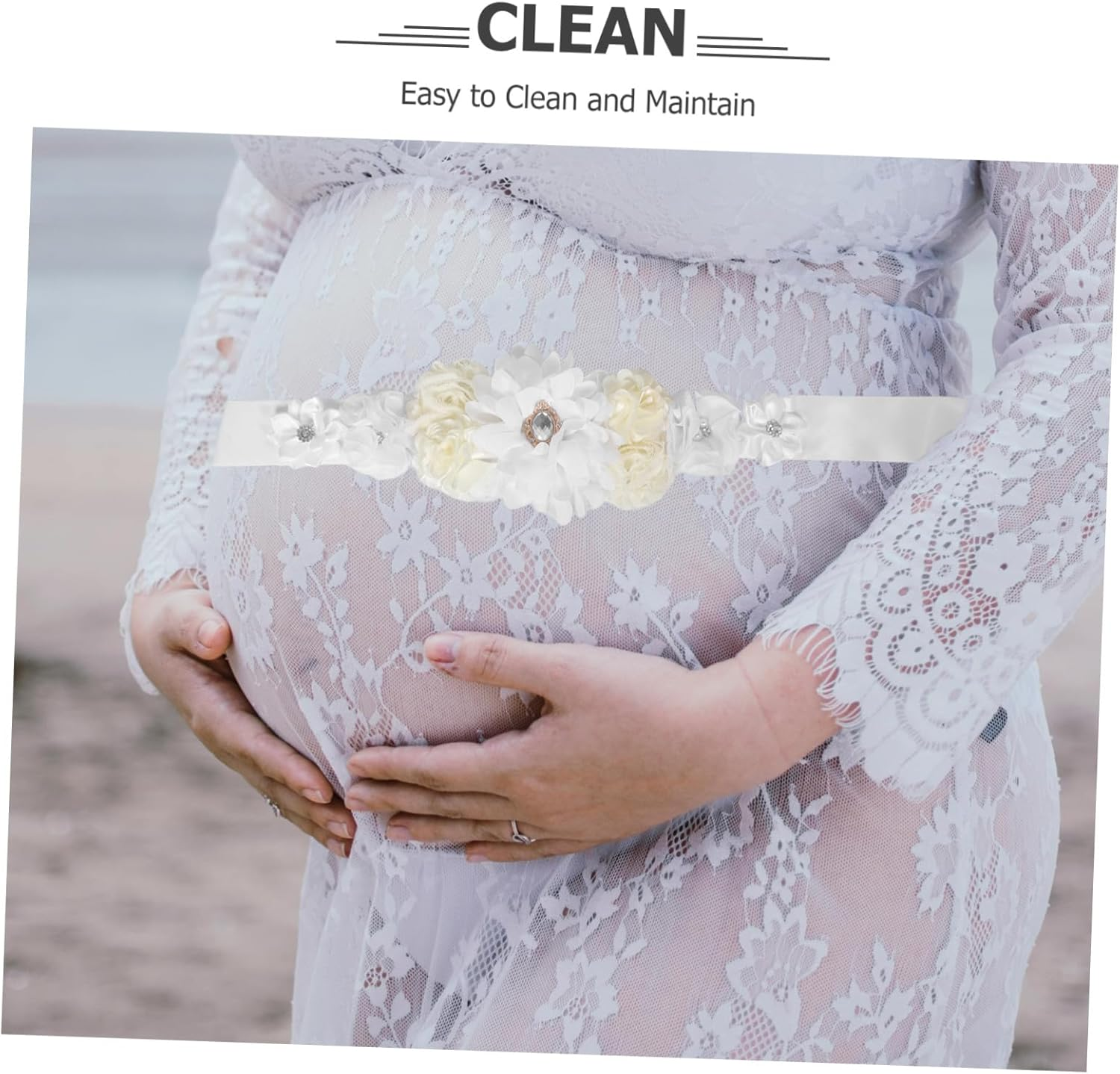 ERINGOGO Maternity Belt Floral Pregnancy Support Adjustable Sash for Shower Bridal Party Photoshoot Maternity Belly Bands image number 6