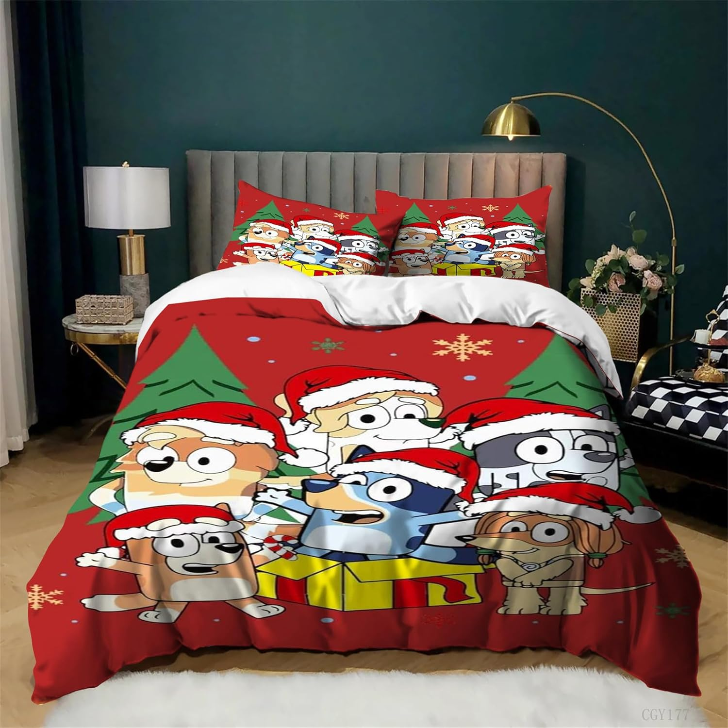 Kids Duvet Cover Set Cartoon Bedding Set for Boys Girls 3 Pieces Bluey Soft Breathable Comforter Set(1 Duvet Cover+2 Pillowcase)