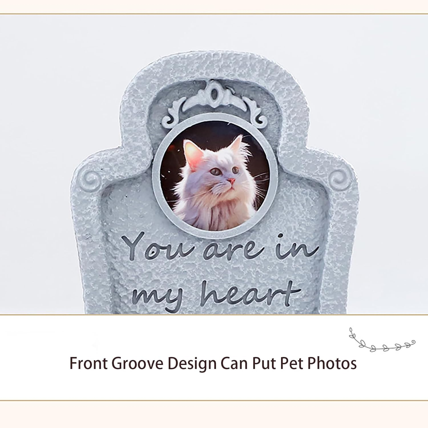 Pet Garden Gravestone Marker with Flower Holder, Memorial Stones with Photo Frame Weatherproof Remembrance Decorate for Dogs & Cats image number 4