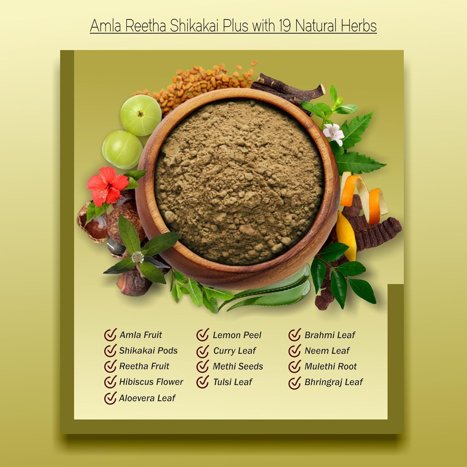 IYUSH Herbal Ayurveda Amla Shikakai Reetha Powder for Hair with 13 Herbs plus Bhringraj Powder and Hibiscus Powder for Hair Growth &ndash; 300Gm | Herbal Hair Wash Powder | Hair Volume Powder | 100Gm Each image number 2