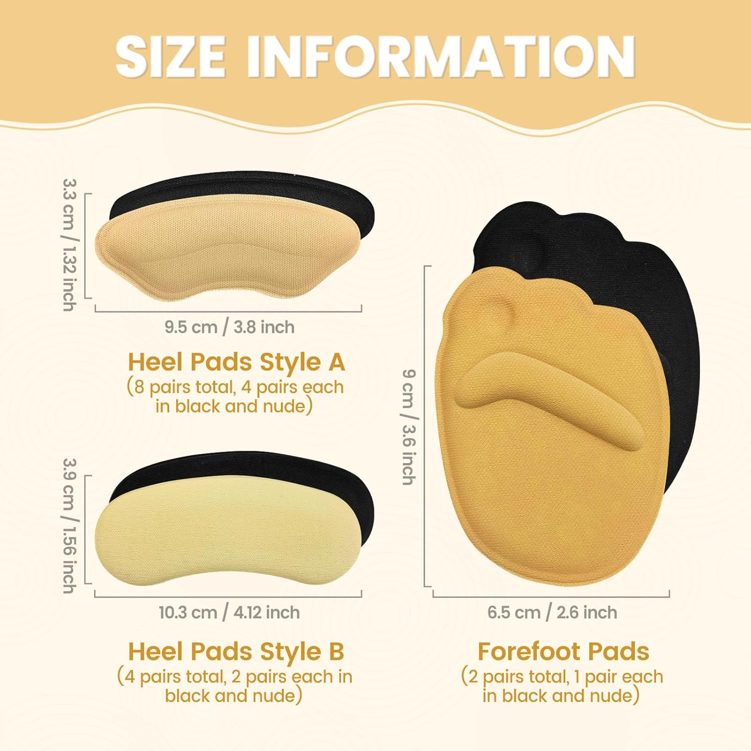 Unisex 14-Piece Heel Grips Set | Heel Cushions & Cups Heel Cushions & Cups*12 + Forefoot Pads Forefoot Pads*2, Self-Adhesive Shoe Inserts Shoe Inserts for Better Fit.(Black+Beige) image number 1