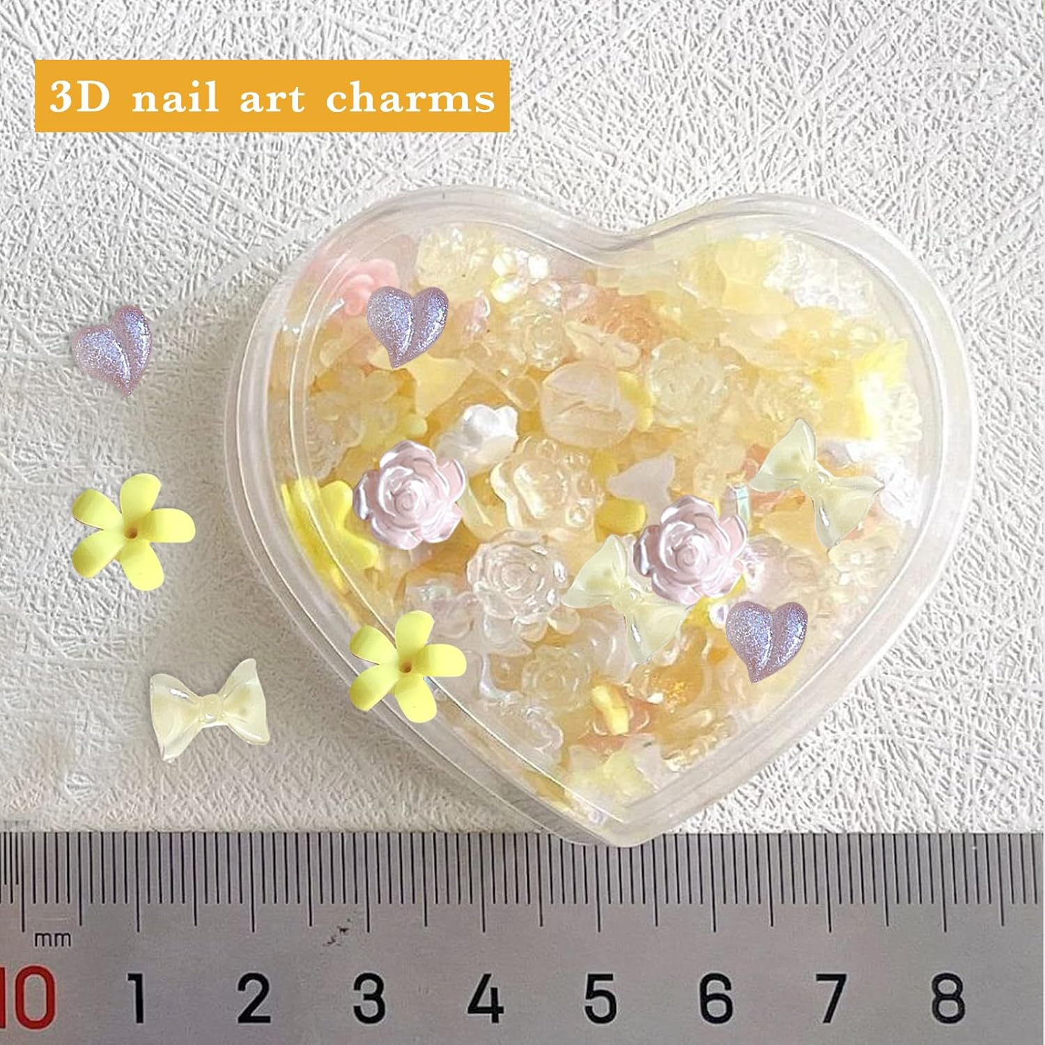 220Pcs Yellow 3D Nail Charms,Cute Resin Nail Art Charms for Acrylic Nail Decoration,Camellia Rose Flower Butterfly Bowknot Heart Bear Rabbit Star Sailor Moon Charm for Women Acrylic Nail Decor Supplies