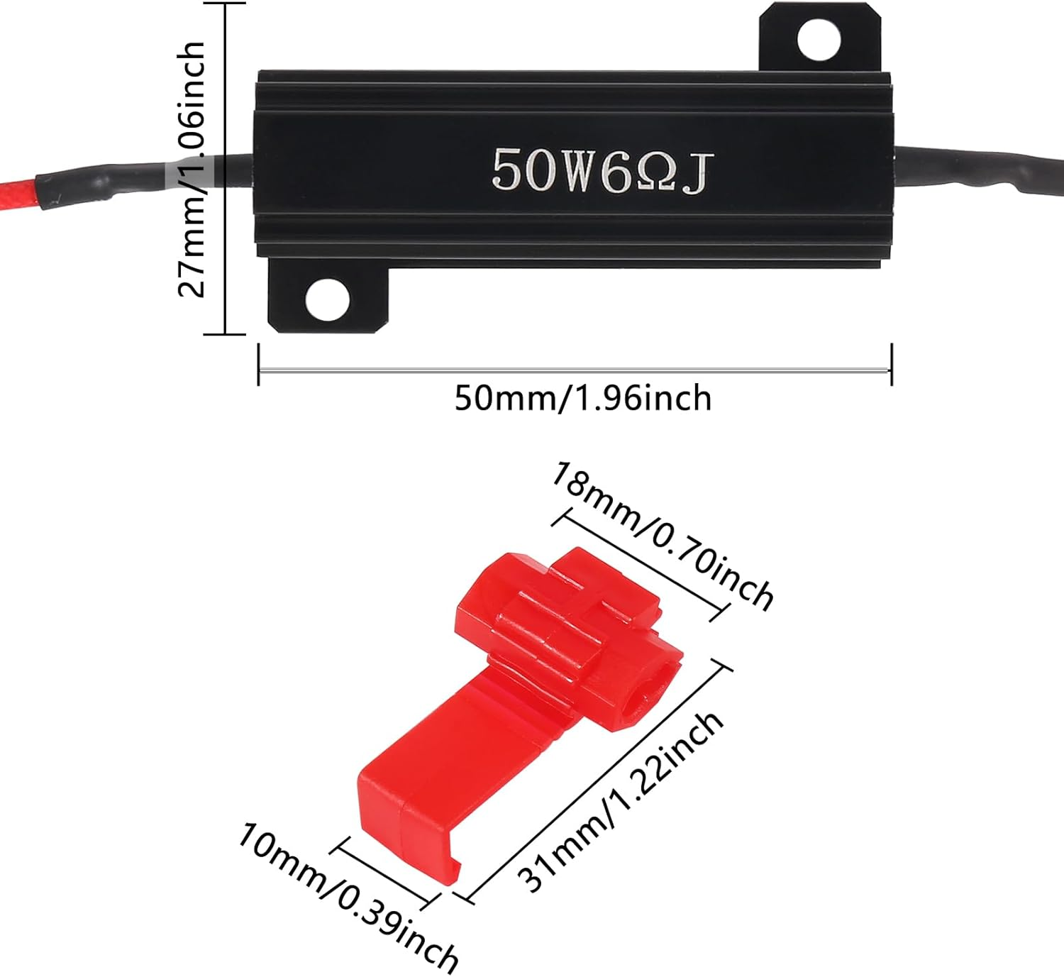 4Pcs 50W 6Ohm Load Resistor Turn Signal Blink LED Fix Fast Flash Error Code Flickering Automotive Replacement Resistors for LED Lights Indicator Controllers Bulb Headlights Tail Light License Plate - 2Pcs 50W 6Ohm-Black image number 6