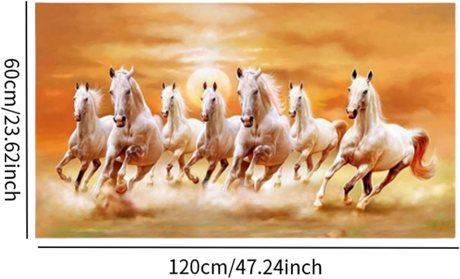 Yuksok Seven Horses Picture Canvas Print 7 Running Horses Painting Wall Decor Ornament Animal Poster Painting Picture for Study Room, L image number 5