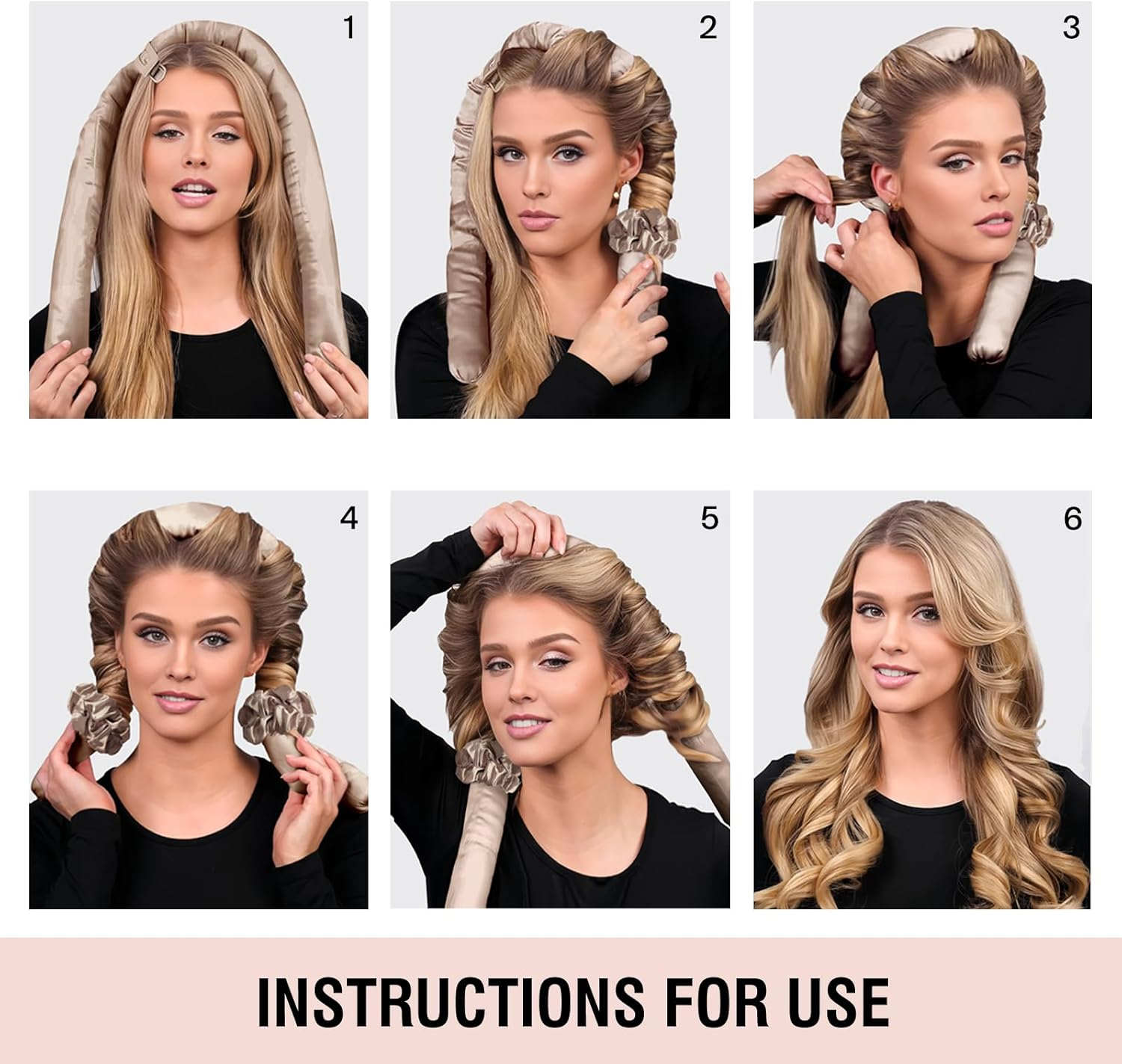 BLINKEEN Jumbo Heatless Hair Curler Set-Satin Heatless Curls Overnight, Jumbo Curling Rod Headband, No Heat Curlers to Sleep in (Brown)