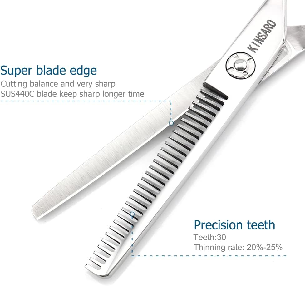 Hair Scissors 6 Inch Professional Barber Scissors Hair Thinning Scissors Thinning Shears 440C Barber Shears 30 Teeth Rose Handle Kinsaro image number 1
