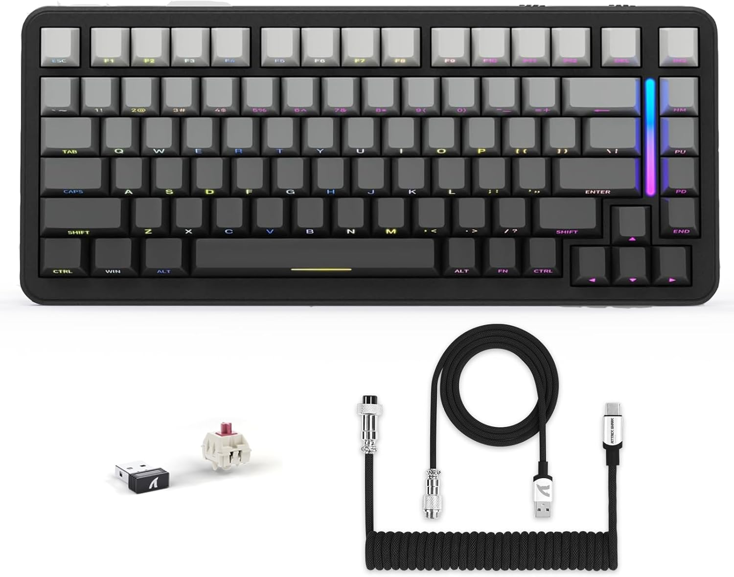 Lexonelec X ATTACK SHARK M86 Pro Wireless Mechanical Keyboard, Bt/2.4G/Wired, 4000Mah, Hot Replaceable Linear Switch, PBT Keys, QWERTY, RGB Keyboard with Spiral Cord. (Grey)