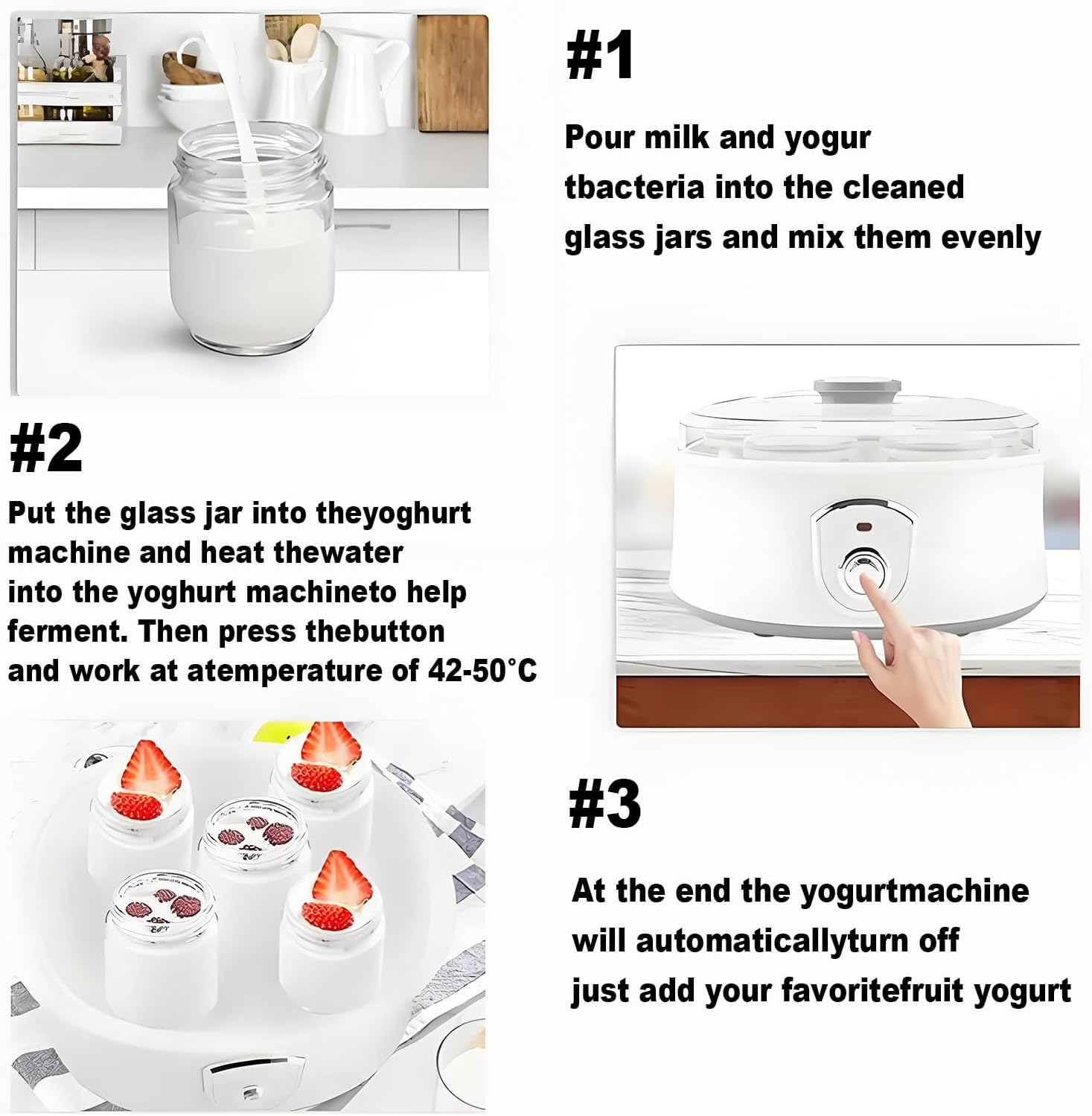 Yogurt Maker 1.5L Automatic Yogurt Maker, PTC Constant Temperature Heating, with 7 180Ml Glass Cups, White image number 3