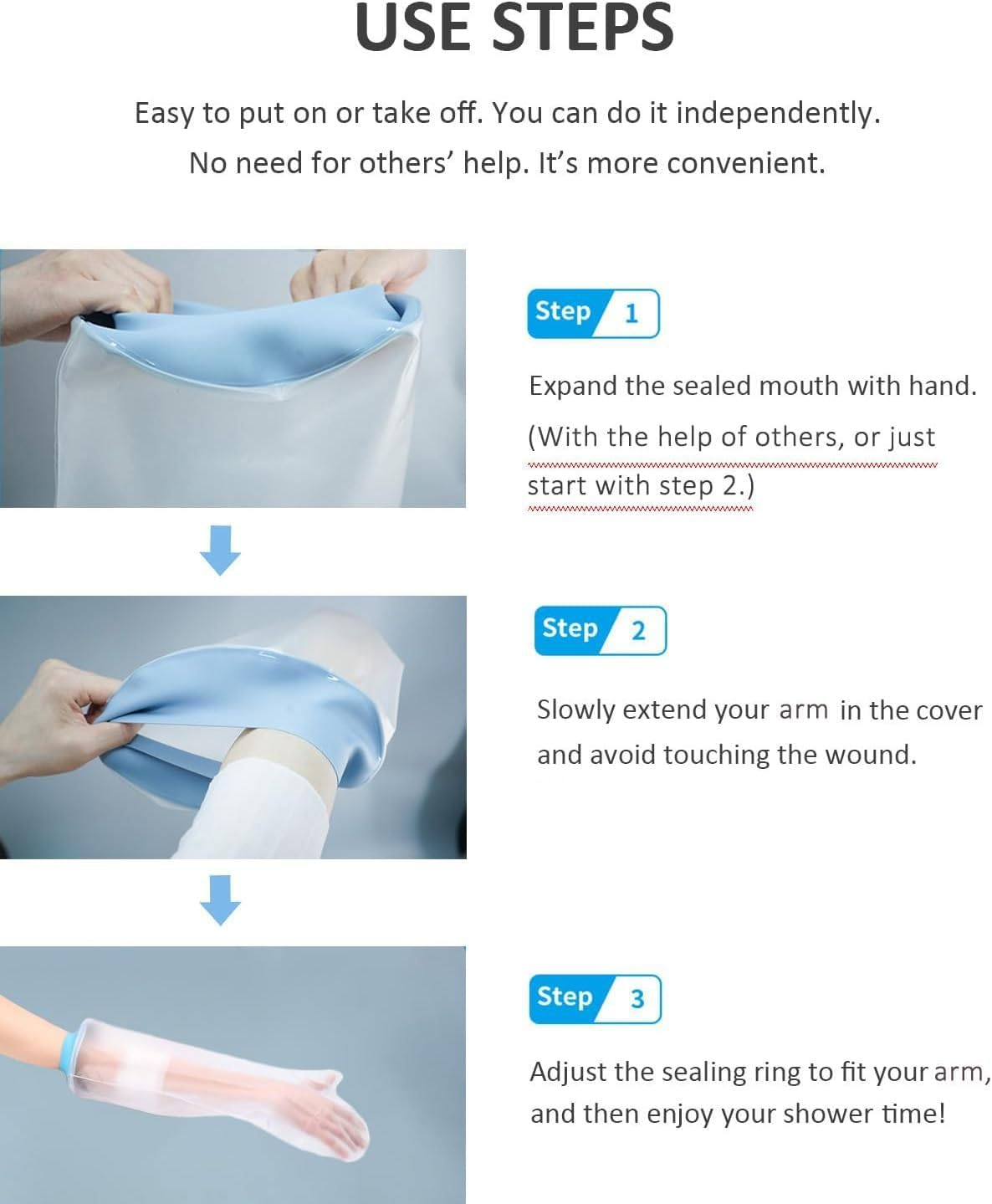 Cast Covers for Shower Arm 1PCS Adult Waterproof Long Full Protector Cover Soft Comfortable Watertight Seal to Keep Wounds Dry Bath Bandage Broken Hand,Wrist,Finger,Elbow Reusable Durable image number 1