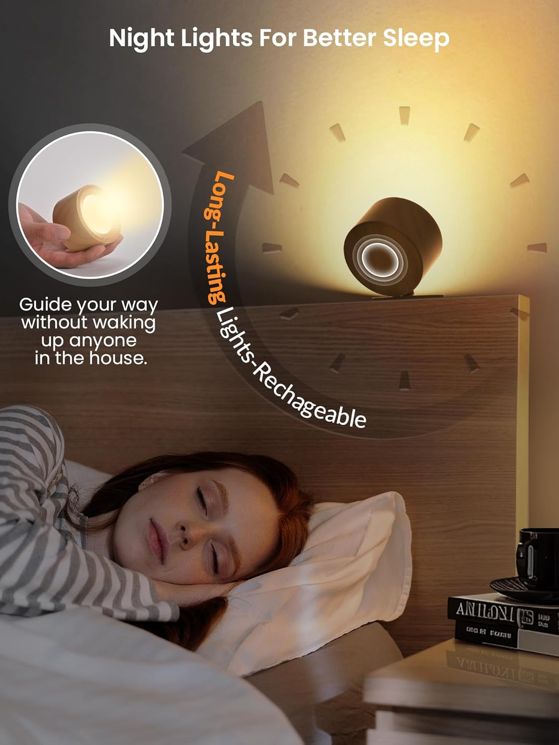 LED Wall Lights Battery Powered Wall Light Rechargeable Lamp, Picture Lights 3 Color Temperatures and Dimmable, 360&deg; Rotation Magnetic Cordless for Bedroom - 2 Pack - Mood image number 6