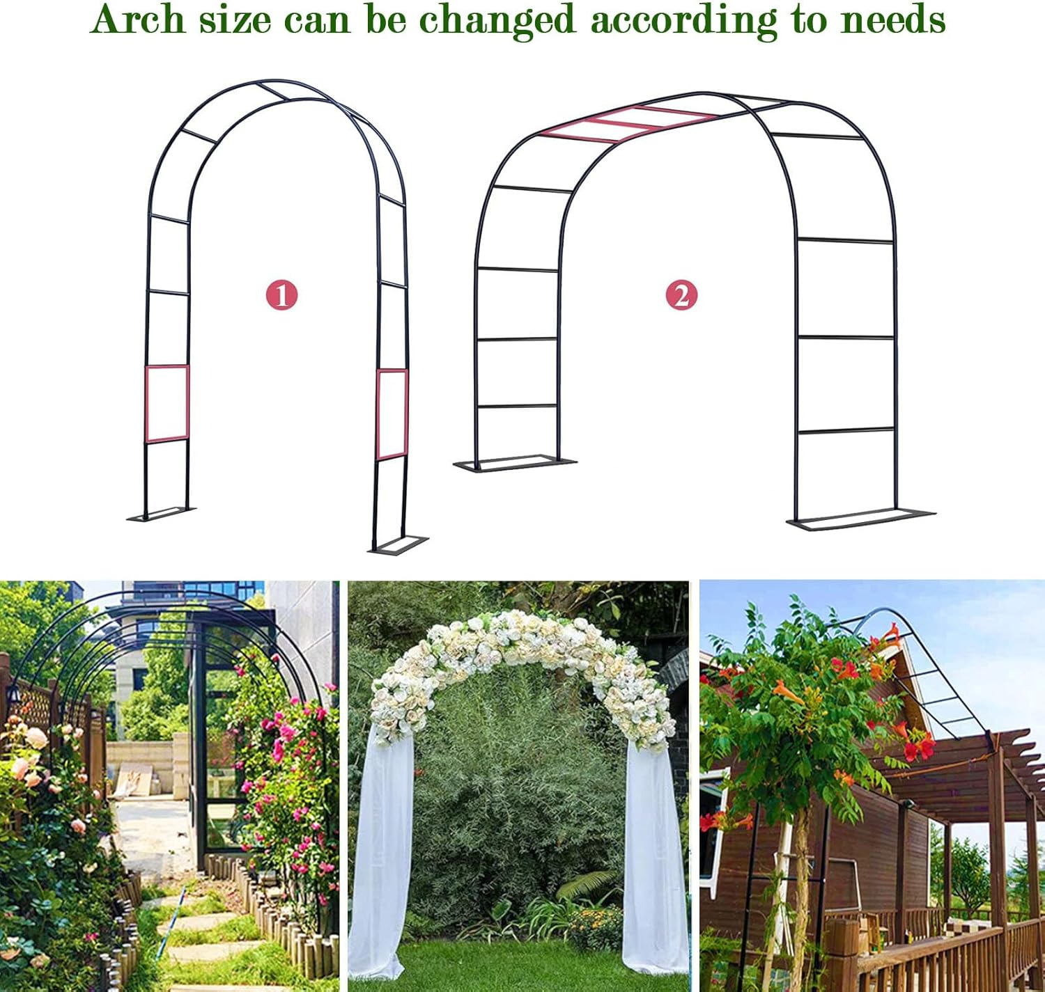 Garden Srch,Metal Arch,4.6 Feet Wide X 7.9 Feet High or 6.6 Feet Wide X 7.2 Feet High,Wedding Arch with 20 Retaining Rngs,Garden Arbor for Climbing Plant Outdoor & Indoor, Wedding Party Bridal image number 3