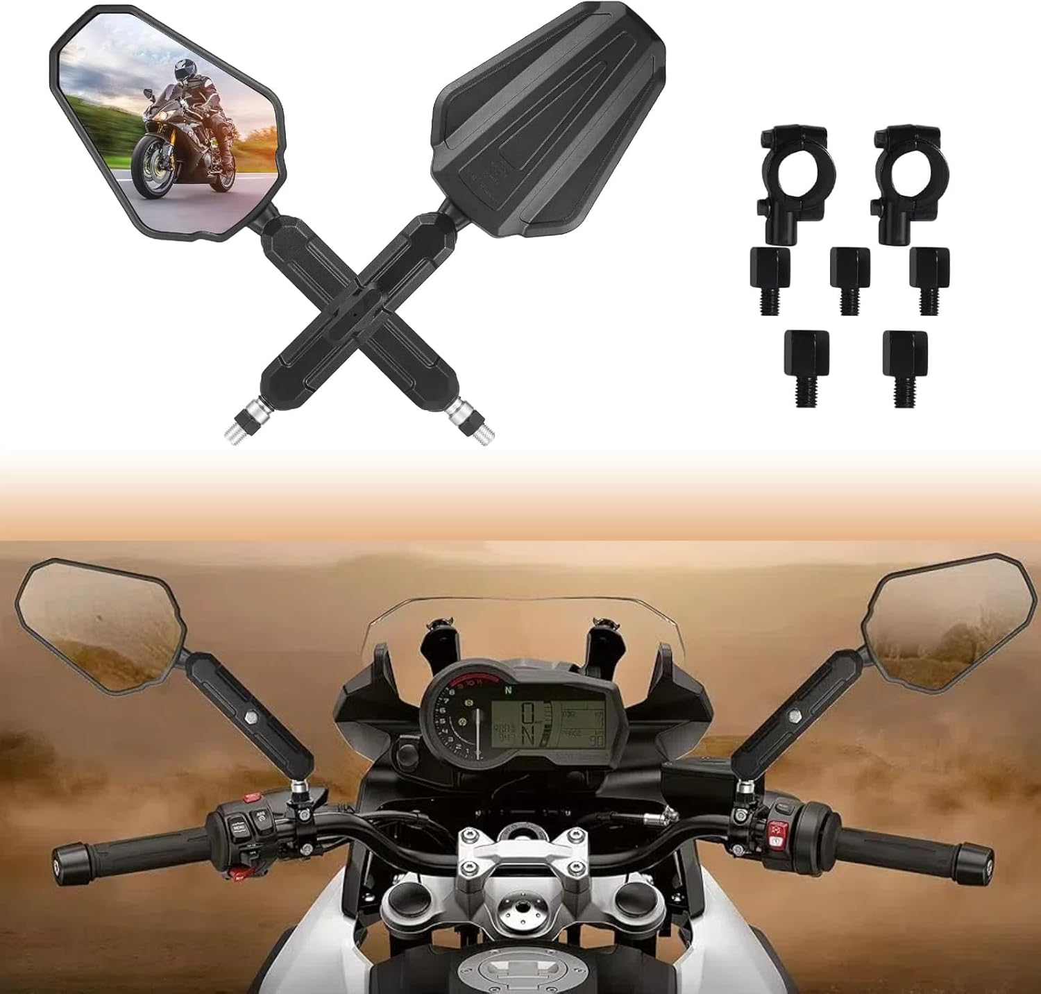 ALLWILLWELL Upgraded Heavy Duty Motorcycle Mirrors Large Lens Aluminum Bracket Shockproof Sturdy Suitable for ADV/ATV Models as Well as All Types of Motorcycles, Sports Cars and Bicycles. image number 6