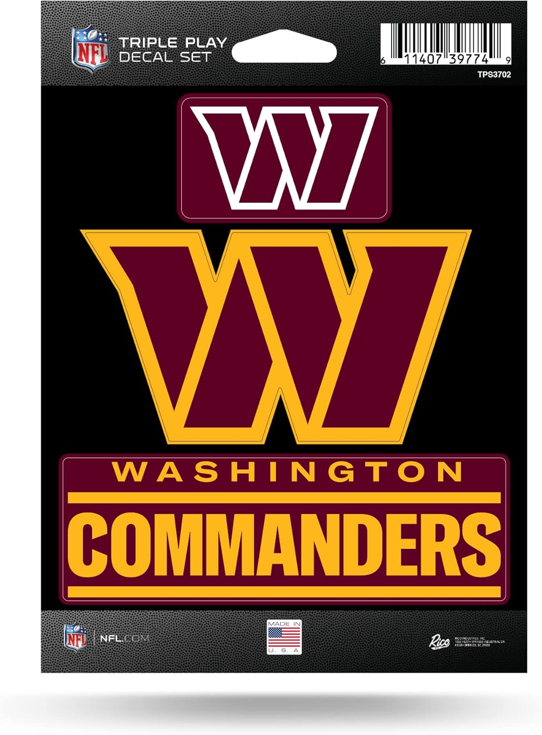 Rico Industries NFL Washington Commanders Triple Play Decal Set 5" X 7" (3 Decals)