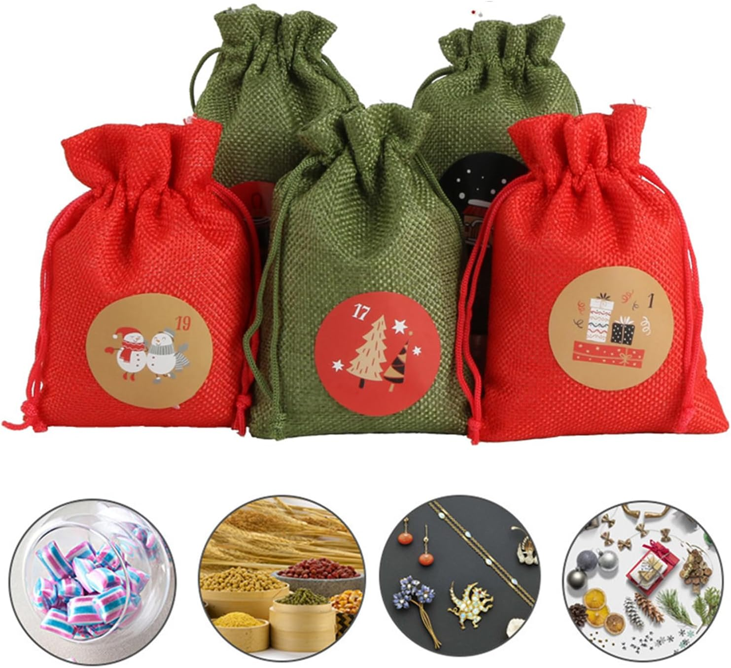 24 Pcs Christmas Linen Bags with Drawstring 10 X 14Cm Christmas Favor Bags Jewelry Candy Pouches Sacks Christmas Burlap Bags for Wedding Christmas Festive DIY Craft image number 4