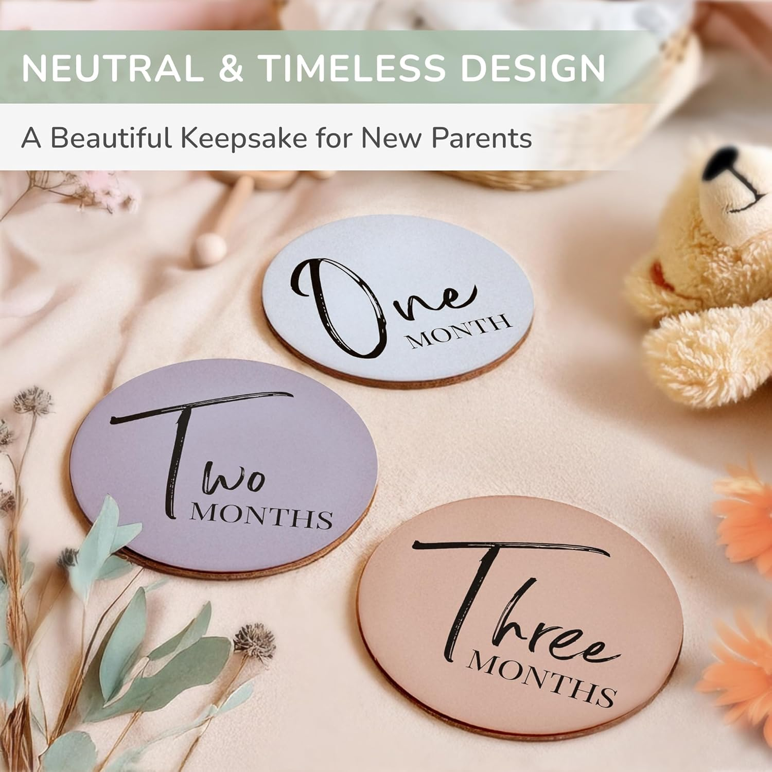 Baby Milestone Cards &ndash; 7 Double-Sided Milestone Baby Cards Signs for Monthly Photos &ndash; Gender Neutral Newborn Baby Gifts &ndash; Tear-Resistant Keepsake Baby Milestone Discs (0&ndash;12 Months) image number 5