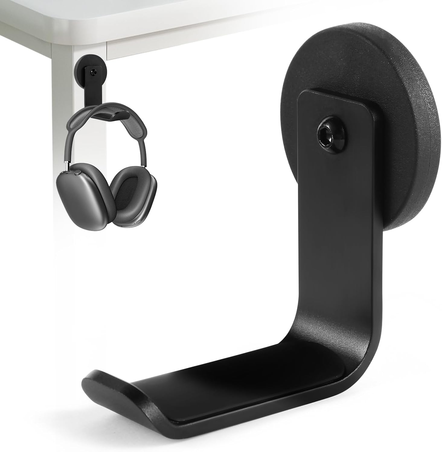 Magnetic Headphone Holder, Aluminum Headset Hooks, Headphone Hanger for Desk & Table, Headphone Mount Stand with Rubber Pad, Compatible with All Computer/Gaming Headsets (Silver)