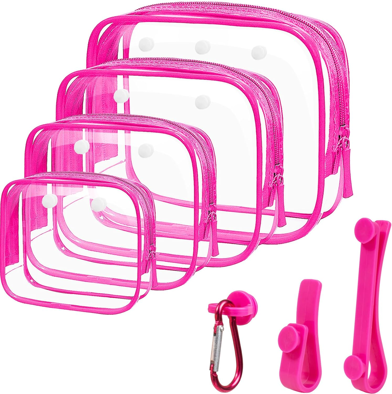 4 Packs Clear Bogg Bog Accessories Beach Tote Bag Suitable for Bogg Bag Insert Bag Cellphone Phone Holder Clear Makeup Bags Toiletry Bag Key Holder for Bogg Bag, Accessories for Bogg Bags (Hot Pink) image number 1