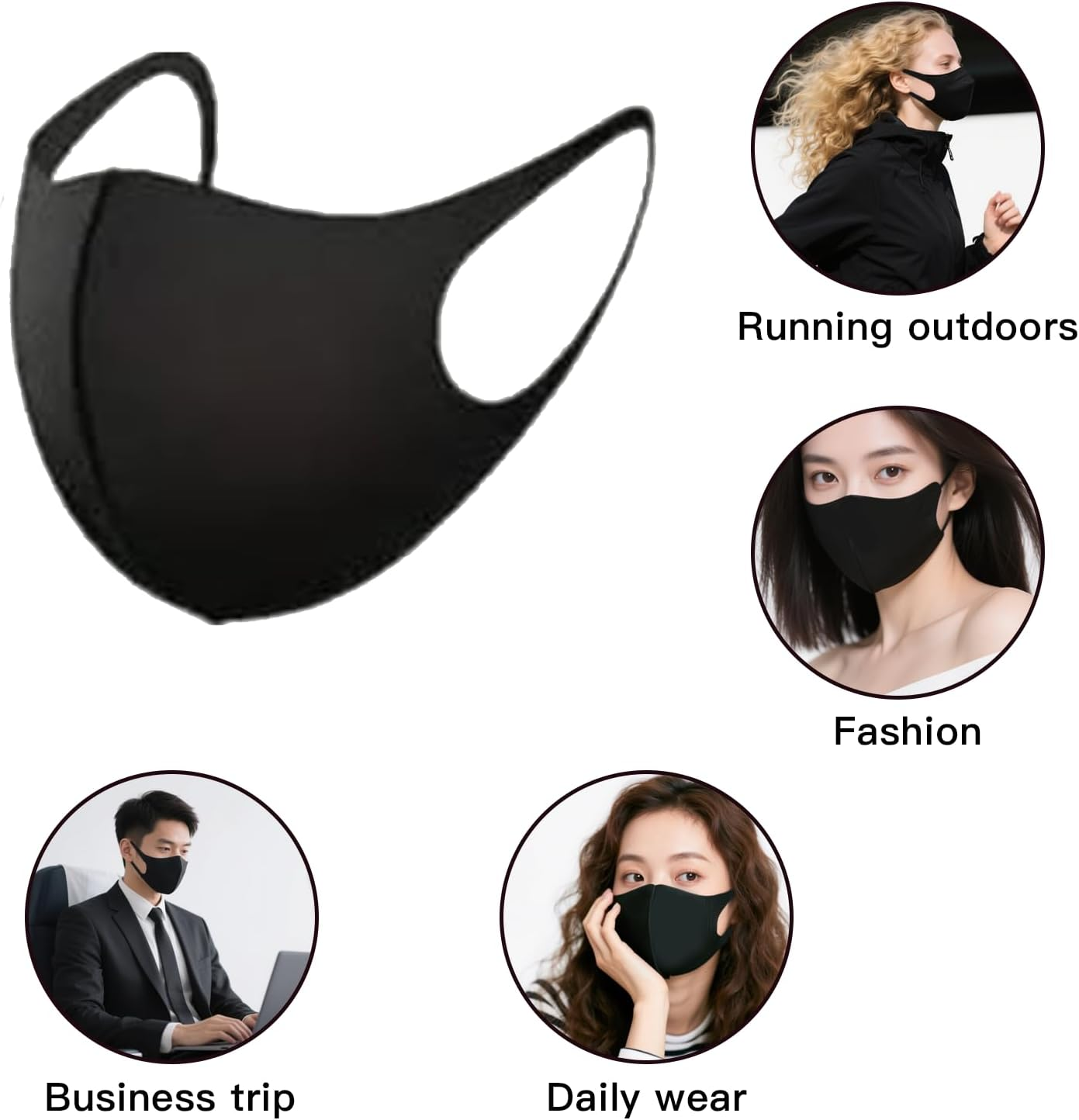 ONBPIY Black Face Mask 12 Pack Reusable Washable Breathable Fabric for Men Women Unisex Daily Use Face Cover Mask image number 1