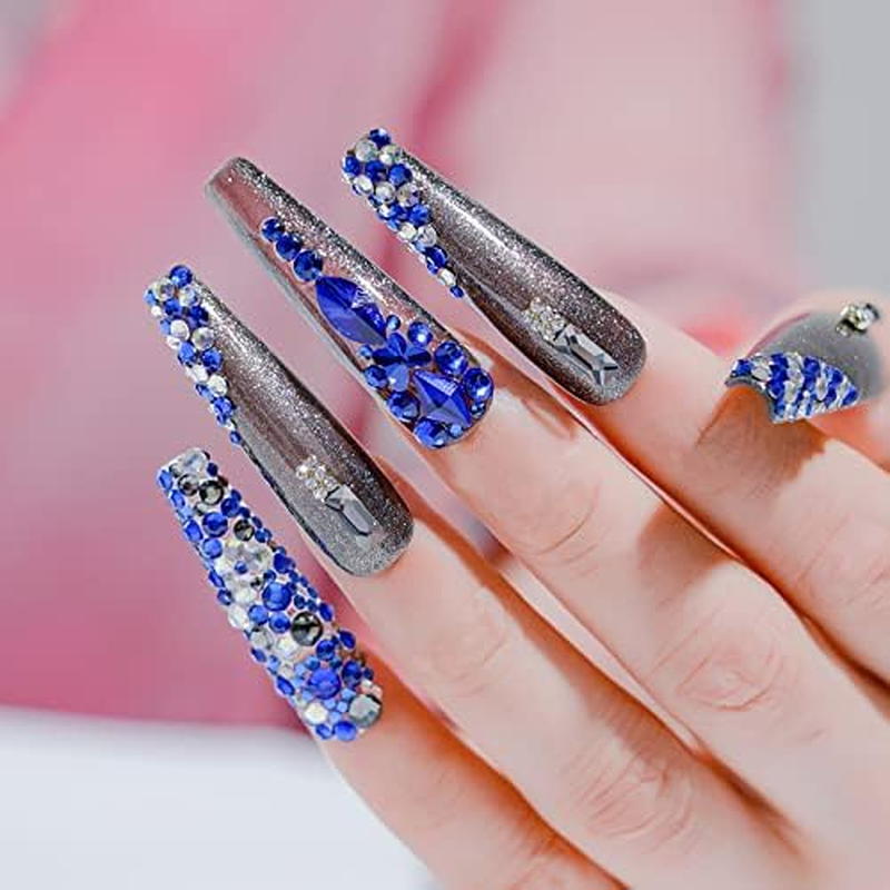BELICEY Blue Nail Rhinestones Kit 800PCS Multi-Shape Rhinestones for Nail Design Crystals Decoration Nail Hearts Butterfly Charm Nail Dimond Gems Stone for Nail Art Jewels DIY Crafts Clothing - Colorful image number 5