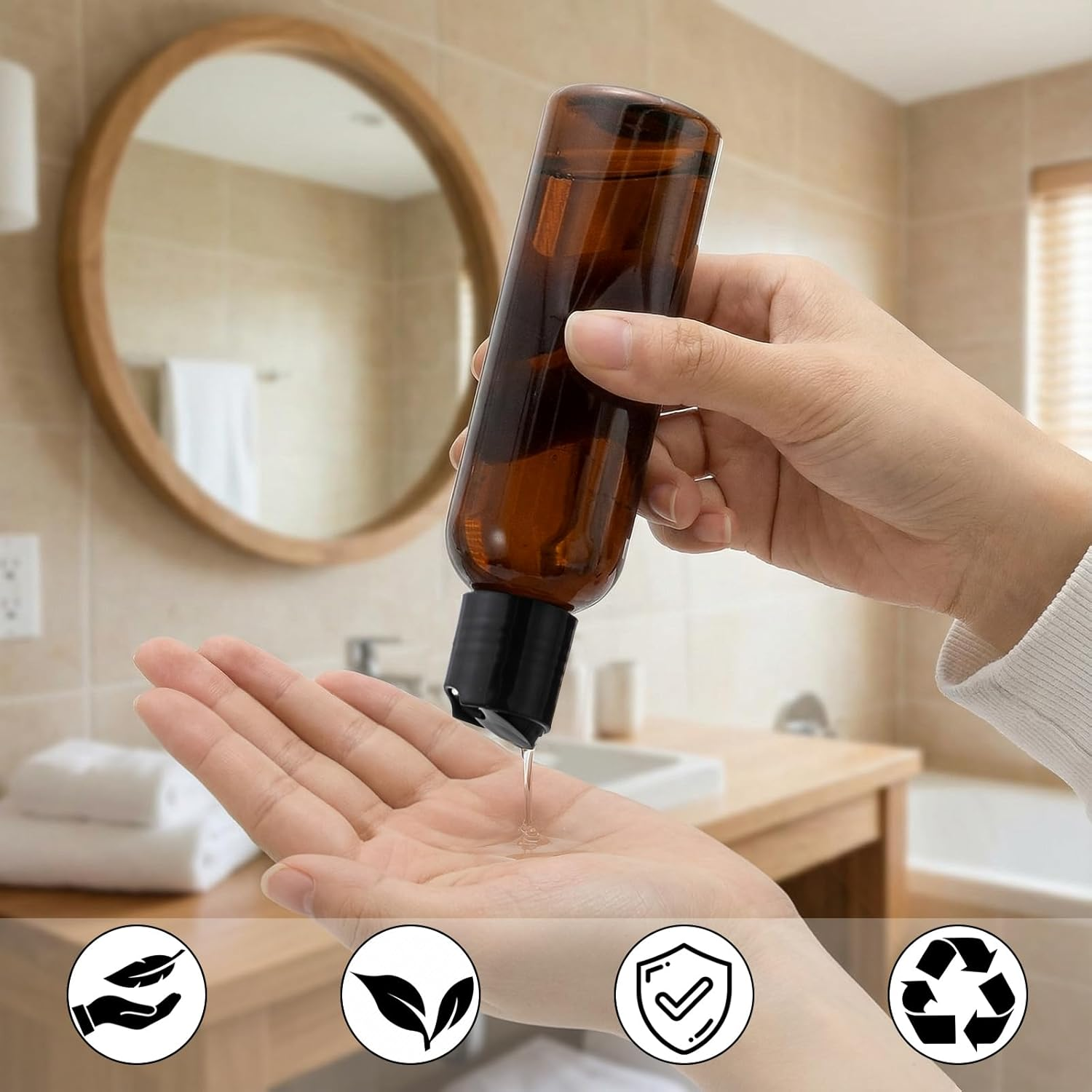 Bekith 30 Pack 4Oz Plastic Squeeze Bottles with Disc Top Flip Cap, Empty Amber Bpa-Free Refillable Containers for Shampoo, Lotions, Liquid Body Soap, Creams, Amber, 4Oz image number 6