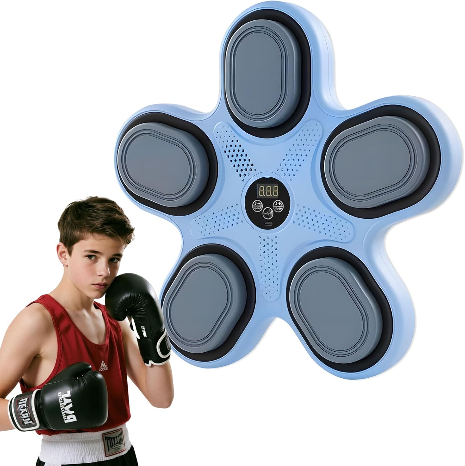 Music Boxing Machine Wall Mounted, Bluetooth Punching Trainer with LED Display, 9 Modes & 9 Speeds, Boxing Gloves Included, Music Punching Machine for Adults & Teens, Home Gym Reflex Workout Equipment