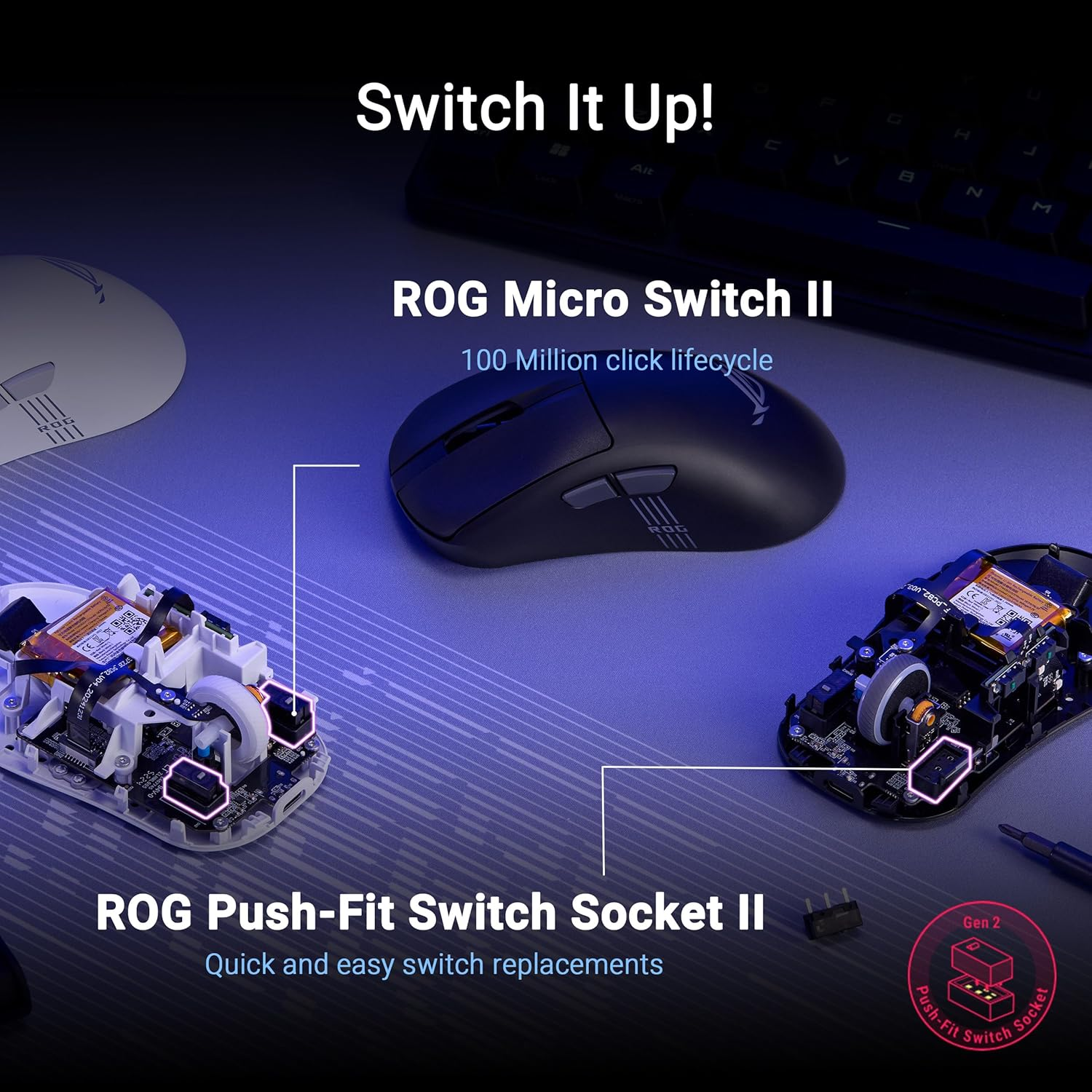 ASUS ROG Keris II Origin Wireless Gaming Mouse, 64G Lightweight, Ergonomic, Push-Fit Switch Socket, 42K Optical Sensor, ROG Micro Switch II, ROG Omni Receiver, 5 Programmable Buttons, Black image number 3