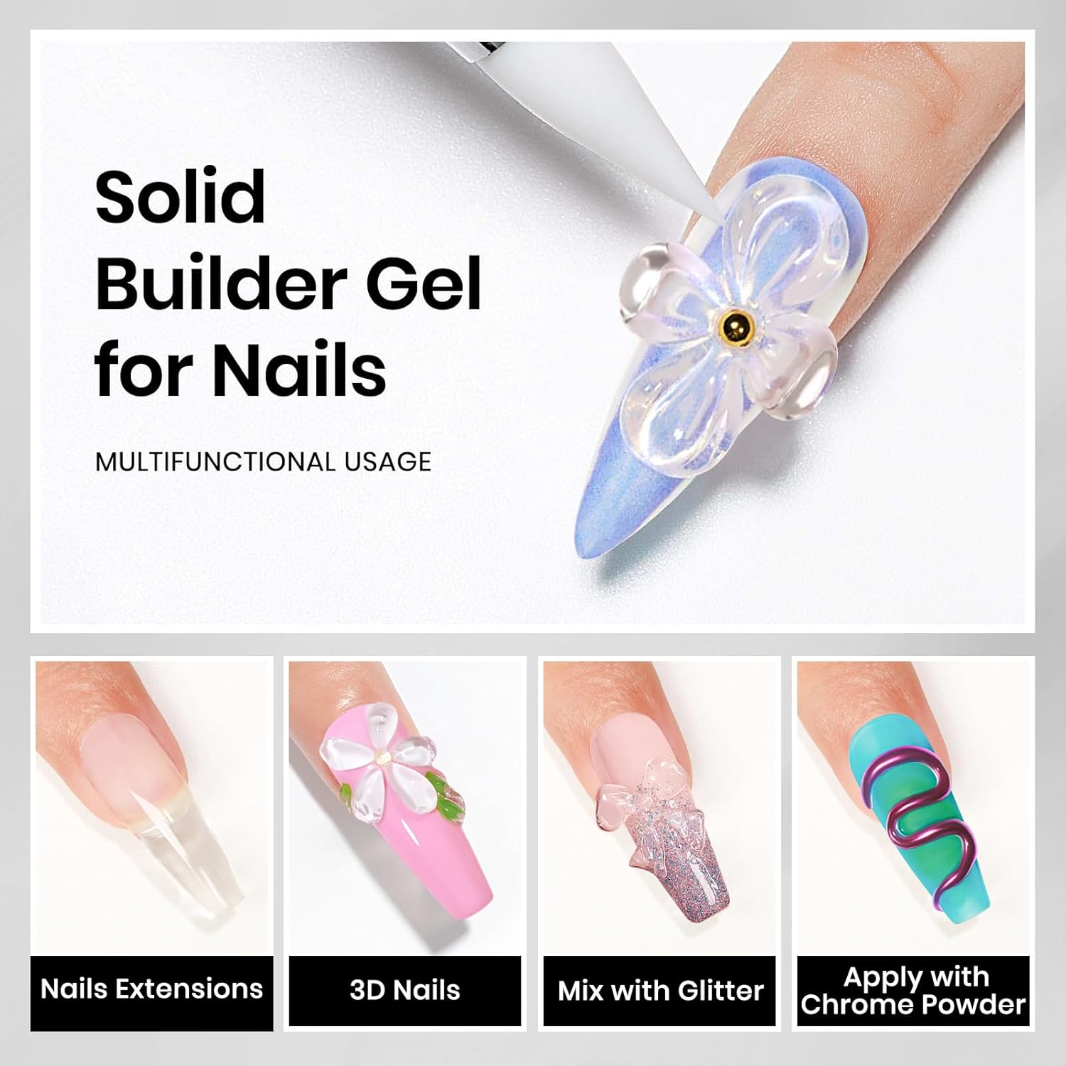 MIZHSE 30G Solid Builder Gel for Nails and 15G Rhinestone Glue for Nails, Clear Nail Builder Gel Hard Gel for Nails 3D Nail Sculpting Gel Non-Sticky U V LED Nail Charm Glue Nail Art Salon Home DIY image number 3
