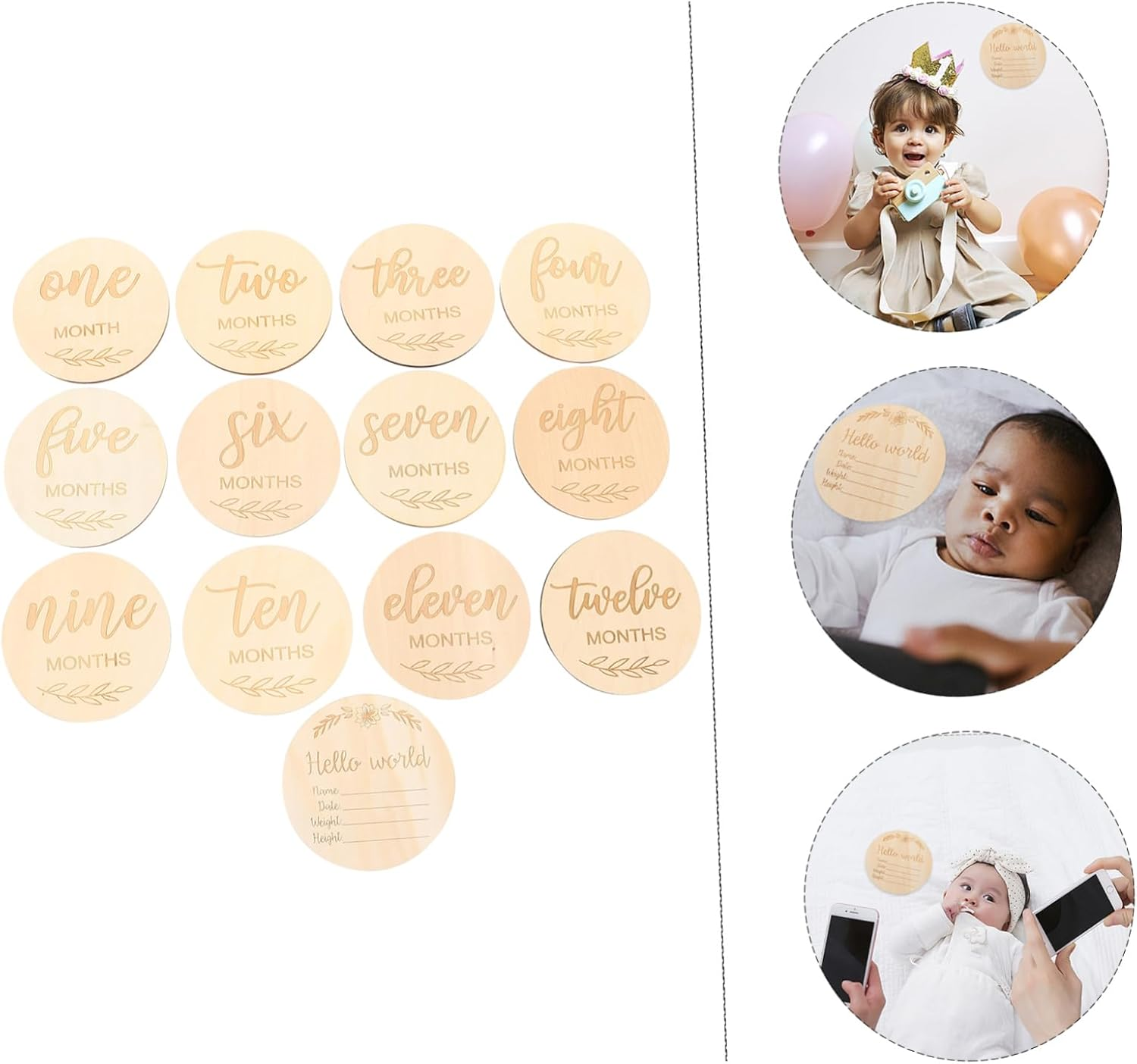 UPKOCH 13Pcs Milestone Cards Durable Wooden Photo Props for Newborns Monthly Growth Announcements Keepsake for Parents and Photo Sessions
