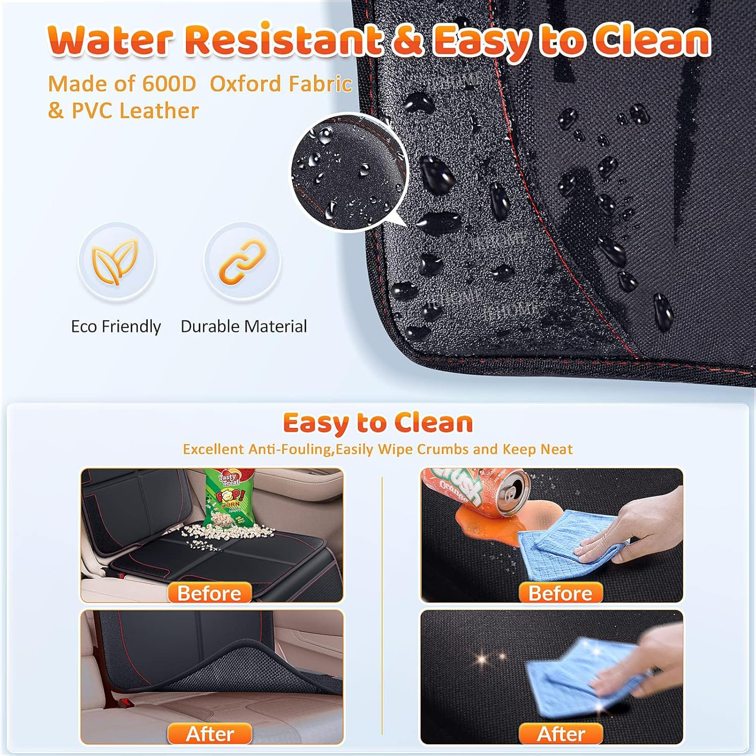 Car Seat Protector for Child Seat, 2 Pack Seat Mats for Car, 600D Thick Waterproof Car Seat Cover Non-Slip Backing Pad for Pets, Universal Wear Resistant Carseat Mat with Organizer Pockets image number 5