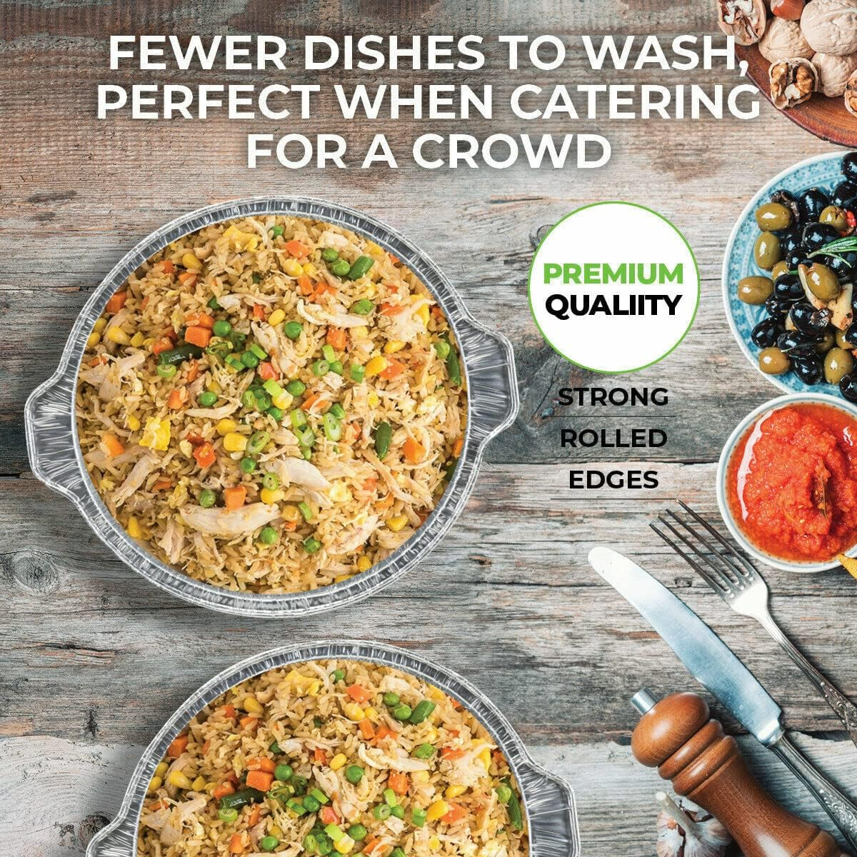 [6PK] Home Master Aluminium Foil Bowls & Lids Oven Freezer Safe 29Cm*12Cm 11.5Inch Ideal for Food Takeaways and as Baking Pans for Pies, Cake, Cookie, and Cheesecake image number 1