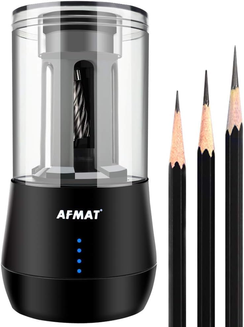 AFMAT Long Point Electric Pencil Sharpener for Artist, Rechargeable Artist Pencil Sharpener for &Phi;6-8.5Mm Charcoal/Drawing/Sketching/Colored Pencils, 3 Point Options, Auto Stop, 8-25Mm Super Long Tip