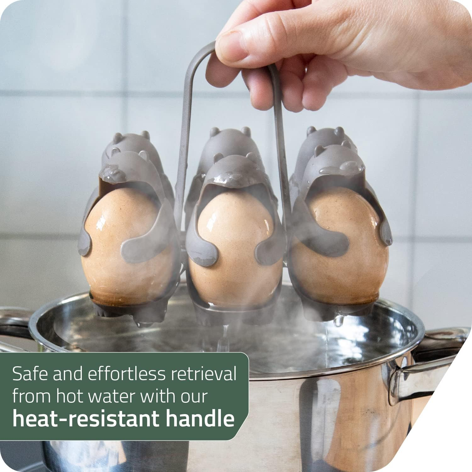 Peleg Design Eggbears 3-In-1 Cook, Store and Serve Egg Holder, Bear-Shaped Boiled Egg Cooker for Making Soft or Hard Boiled Eggs, Holds 6 Eggs for Easy Cooking and Fridge Storage - Bear - Brown image number 6