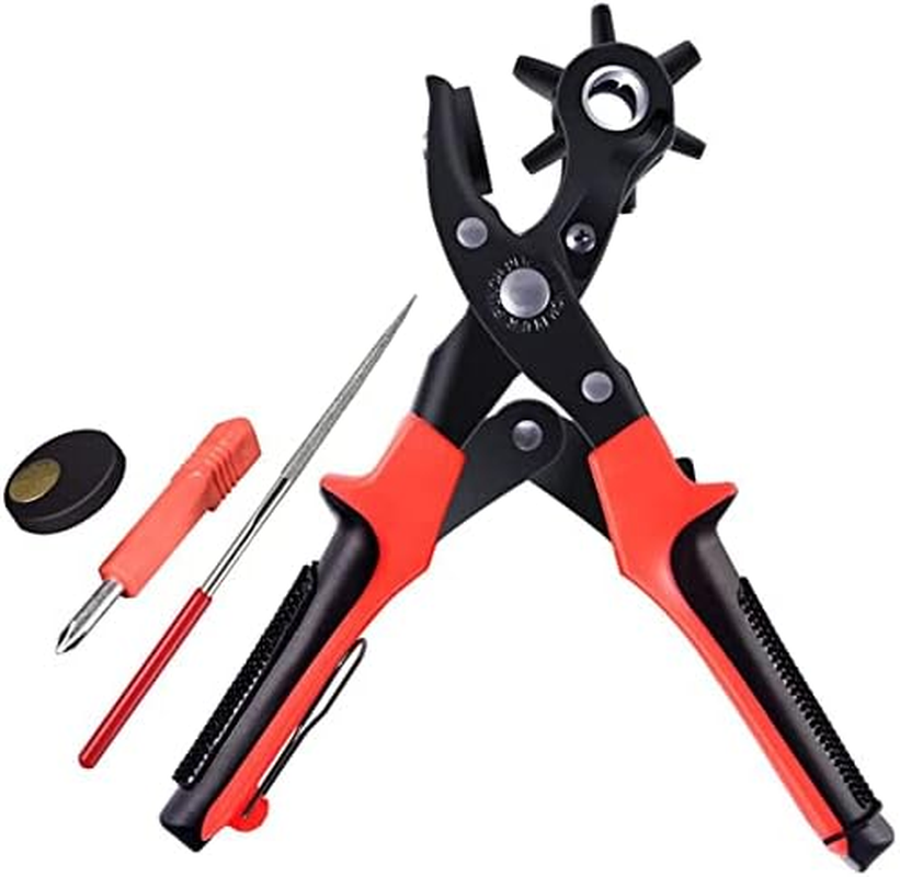 Leather Hole Punch Tool Set - Super Heavy Duty Rotary Puncher - Multi Hole Sizes Maker Tool, for Belts,Watch Bands, Traps,Dog Collars,Saddles,Shoes,Fabric,Diy Home or Craft Projects (Black&Red) image number 6