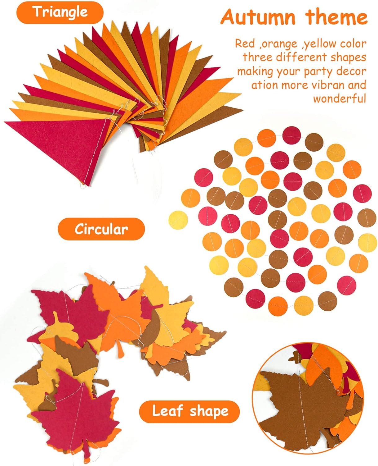 Autumn Leaf Pennant Banner for Thanksgiving Decorations, Thanks Giving Celebration Hanging D&eacute;cor Backdrop Garland, Fall Harvest Theme Birhday Baby Shower Wedding Party Supplies, SONGTIY image number 5