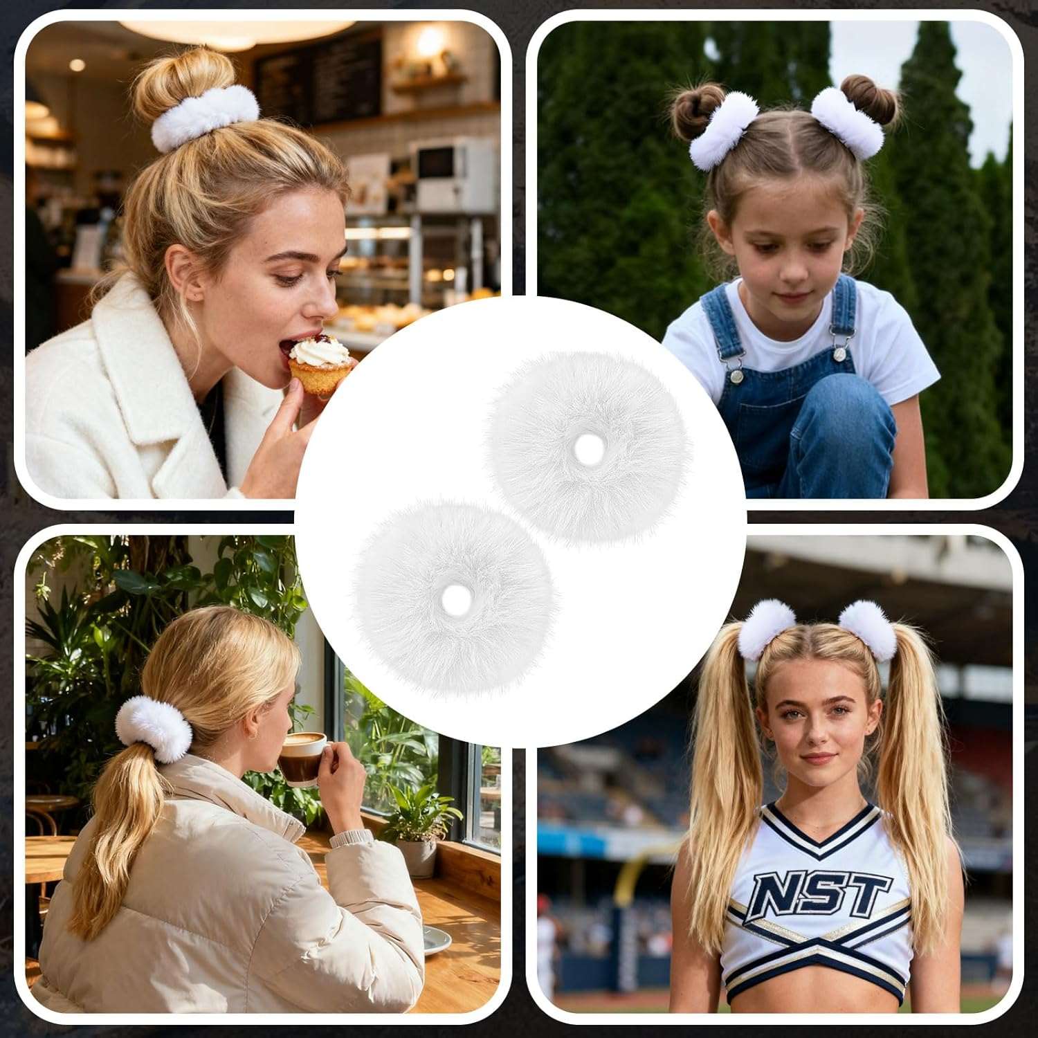 Plush Scrunchie Hair Scrunchie, 2 Pieces Plush Hair Bands, Women'S Pom Pom Headbands, Fluffy Hair Bobbles for Women and Girls image number 1