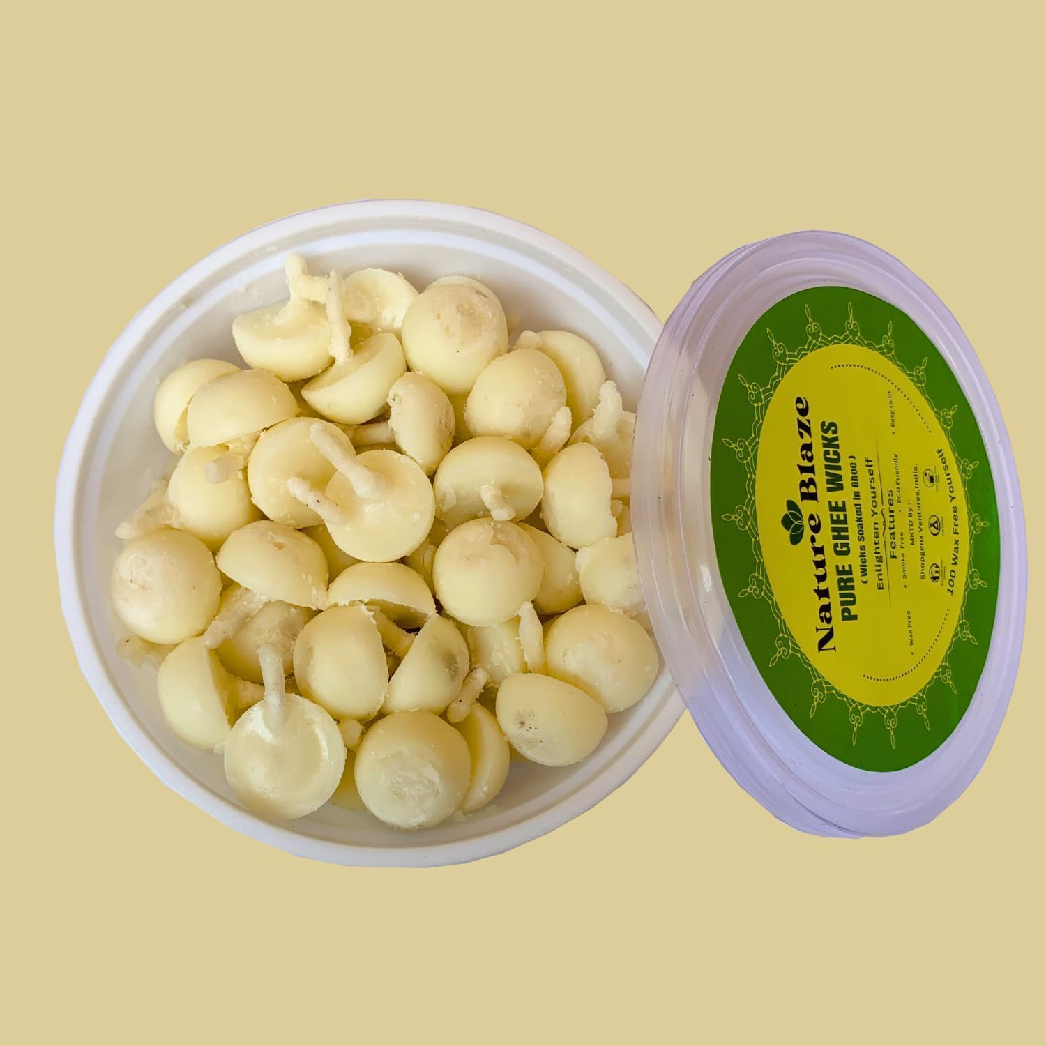 Neture Blaze Wicks Diya Batti | Wax Free Ghee Wicks for Pooja, Festival and Occasions 100 Pieces (Ghee Wicks in Plastic Box) image number 2