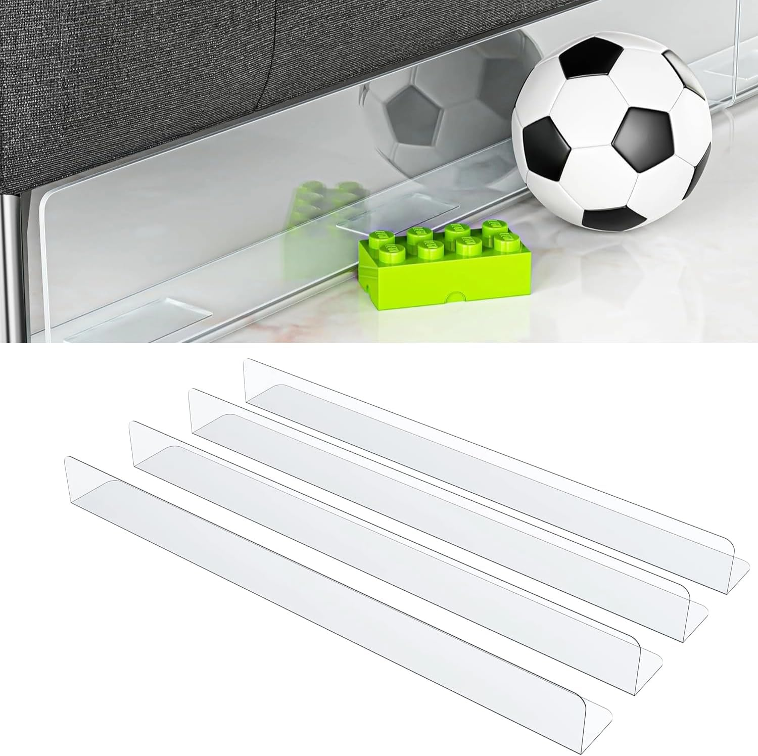 Clear under Couch Blocker,4Pack Gap Bumper Toy Blocker for under Furniture,Couch Guards for Bottom Gap,Prevent Things Going under Bed or Sofa (50Cm*5Cm*8Cm) image number 3