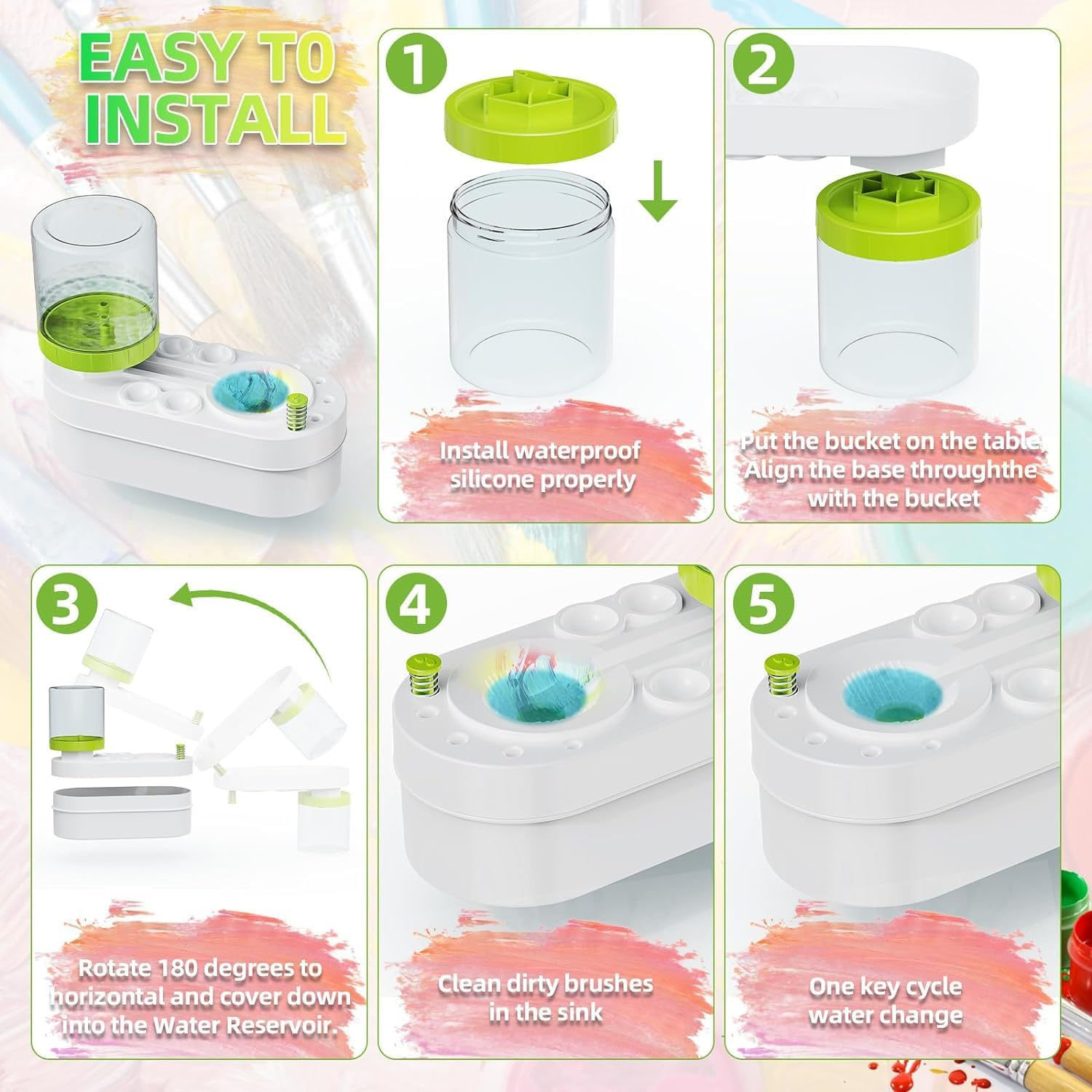 2 PCS Paint Brushes Cleaner Tools, Brush Rinser Cup Painting Running Water Circulation Art Supplies for Acrylic, Paint Brush Cleaner Tool with Palette, Watercolor Based Creative Artist Kids image number 5